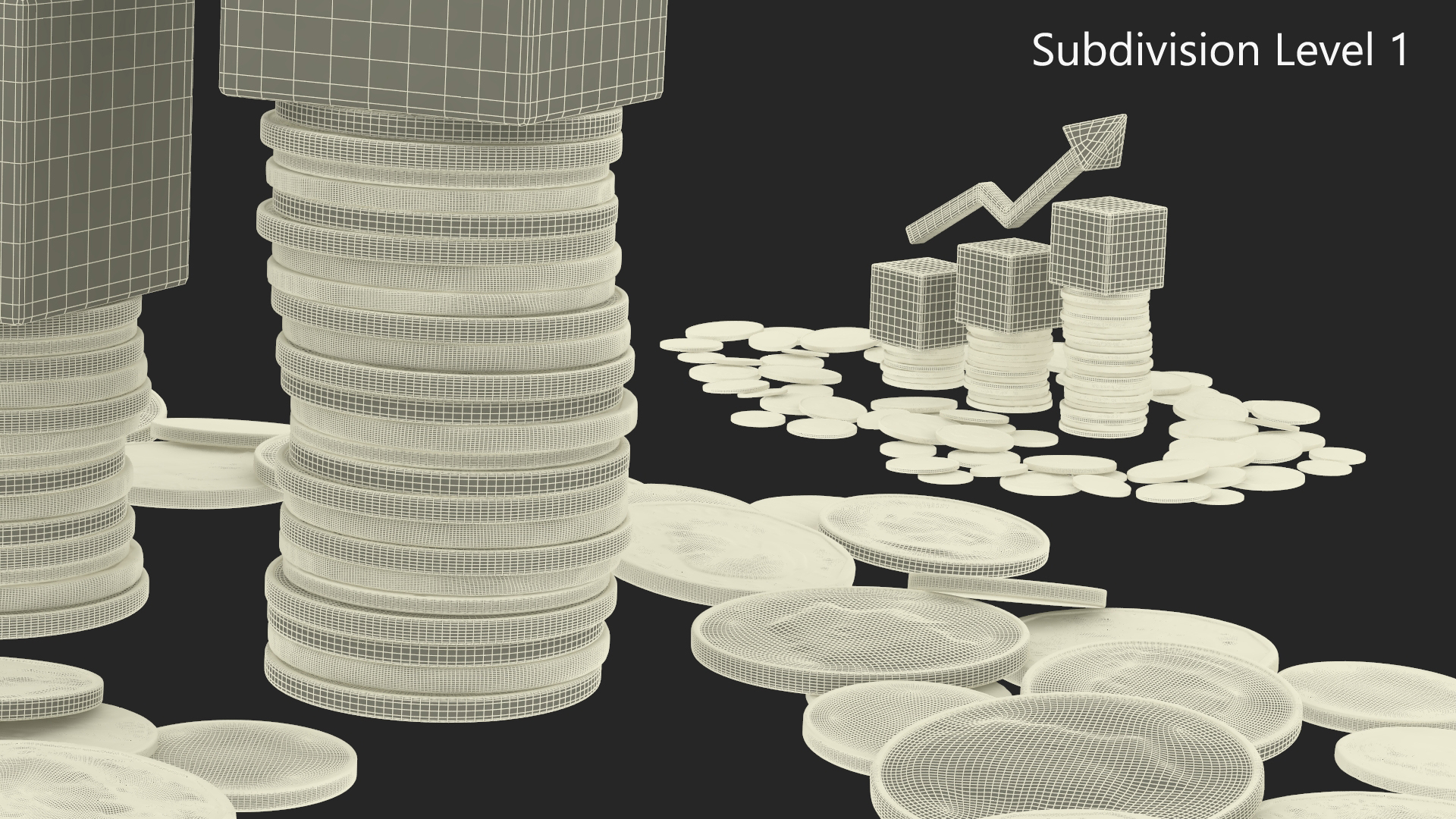 3D Percentage Arrow Graph with Coins model