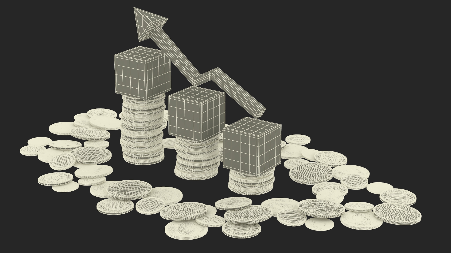 3D Percentage Arrow Graph with Coins model