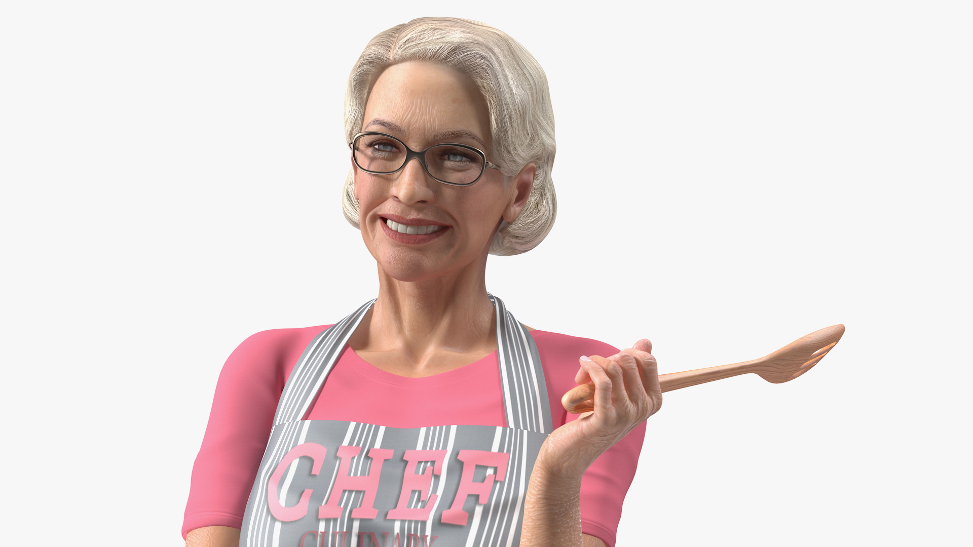 3D model Smiling Elderly Woman Wearing Apron