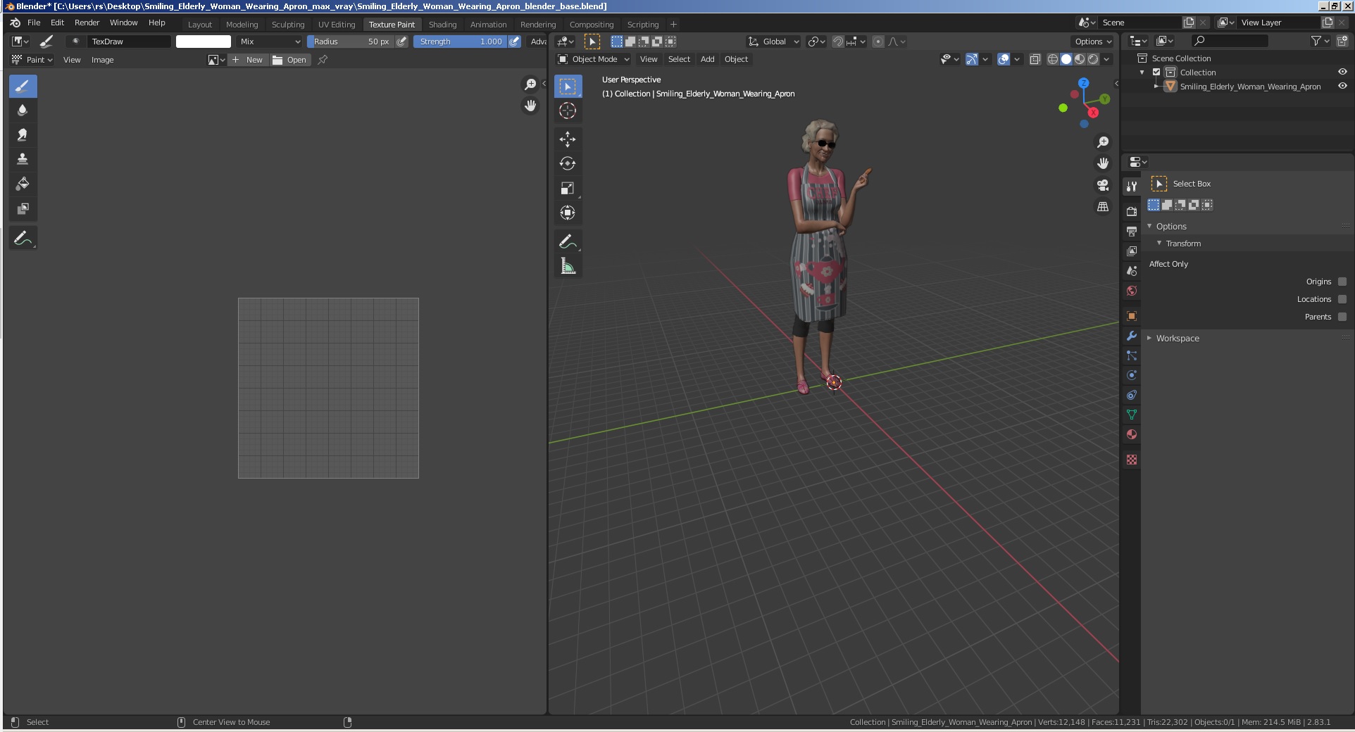 3D model Smiling Elderly Woman Wearing Apron