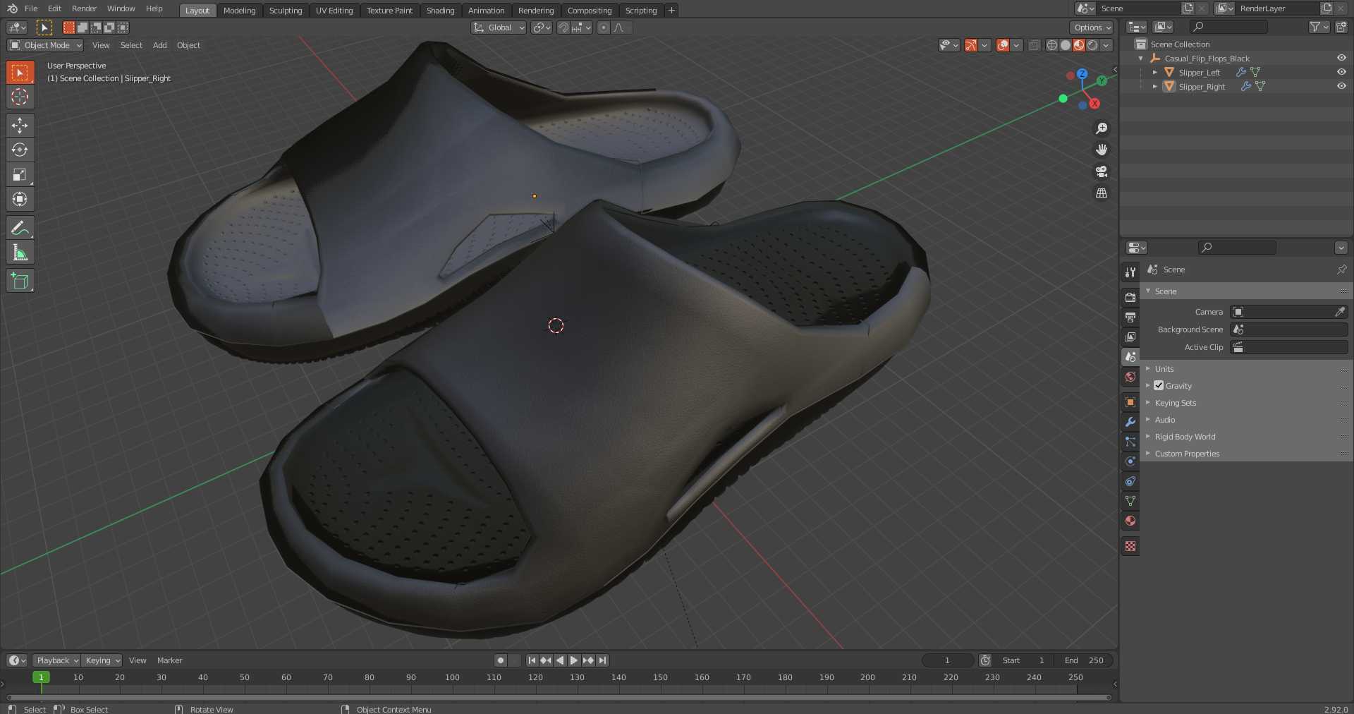 3D Casual Flip Flops Black model