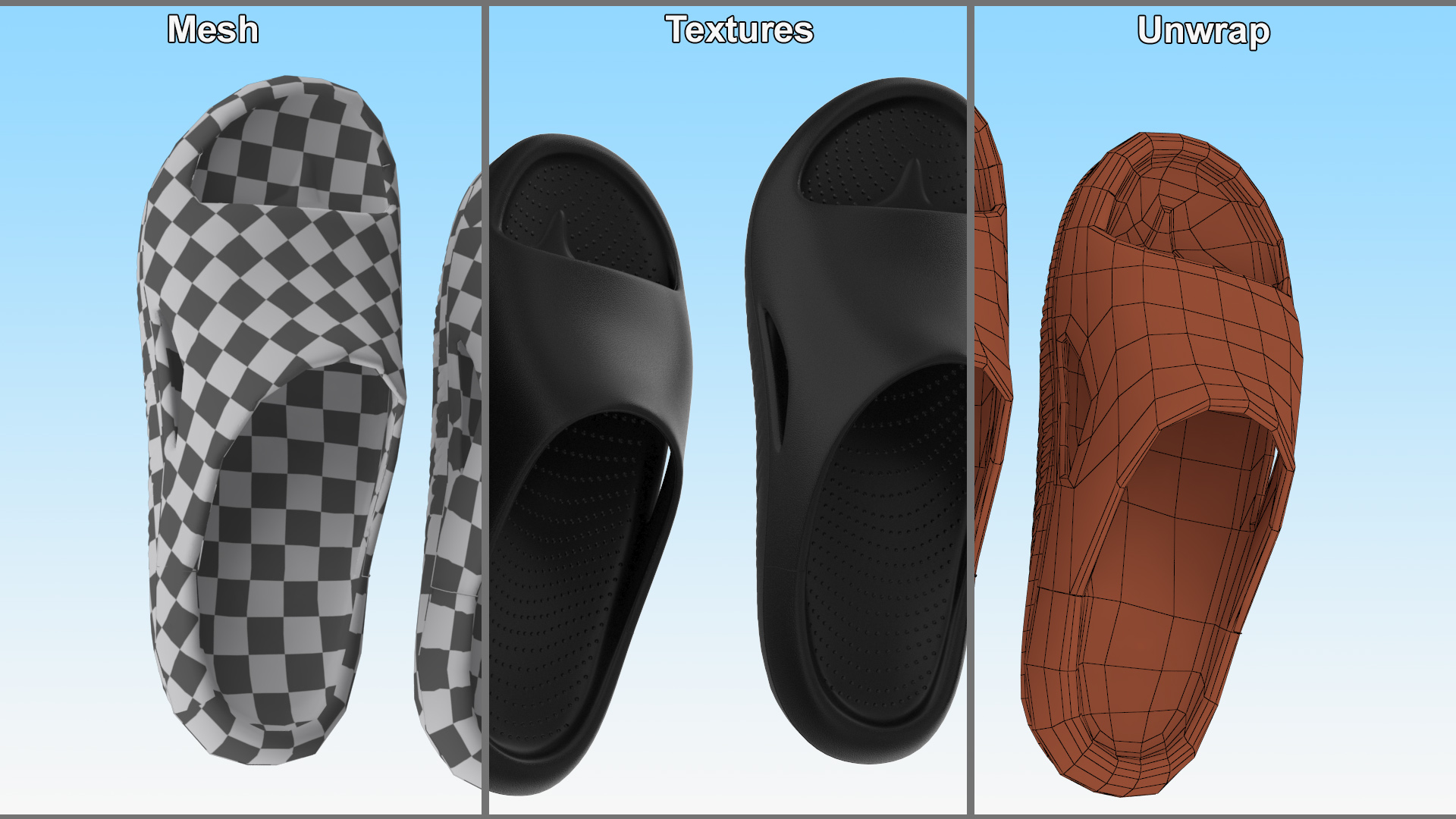3D Casual Flip Flops Black model