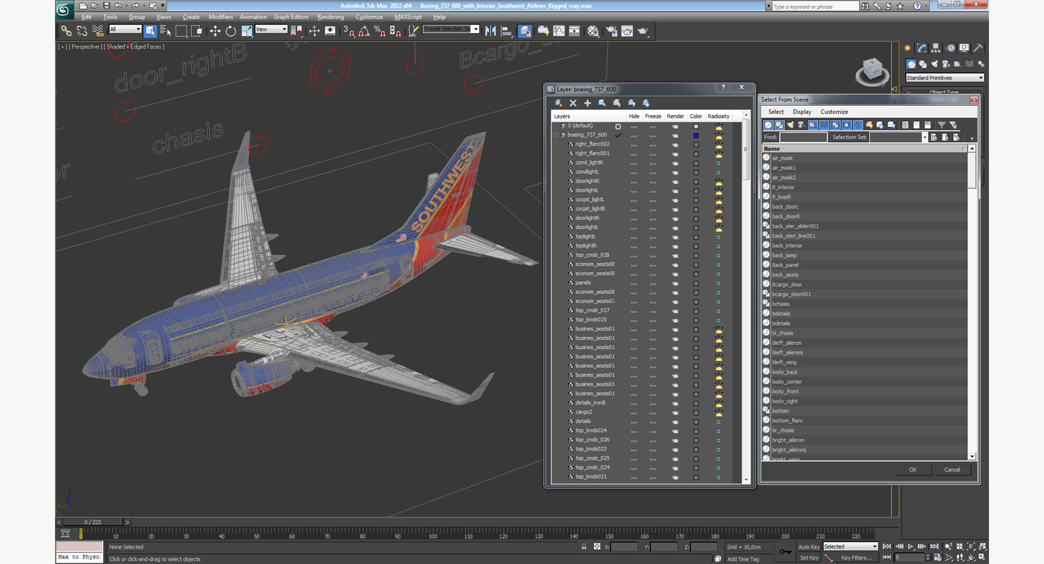 Boeing 737 600 with Interior Southwest Airlines Rigged 3D model