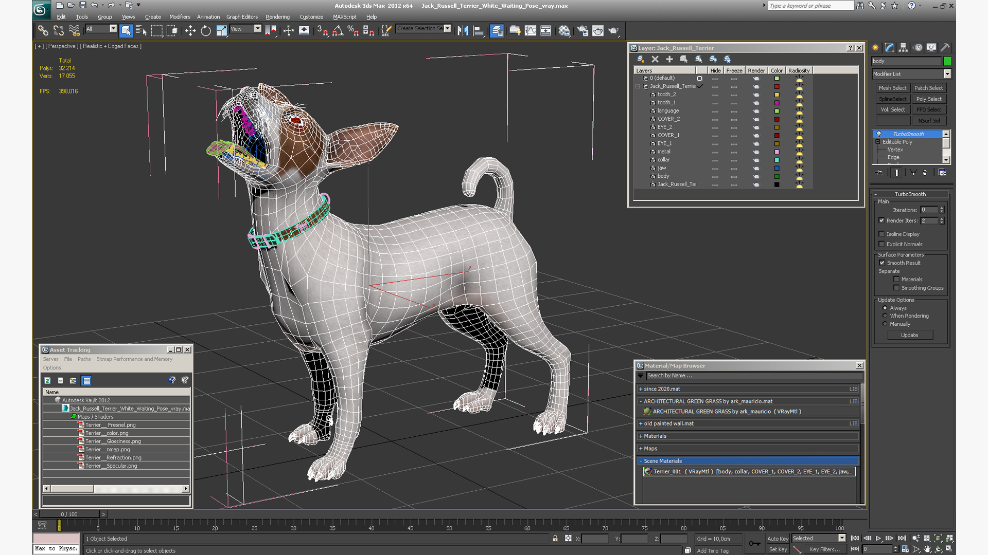Jack Russell Terrier White Waiting Pose 3D model