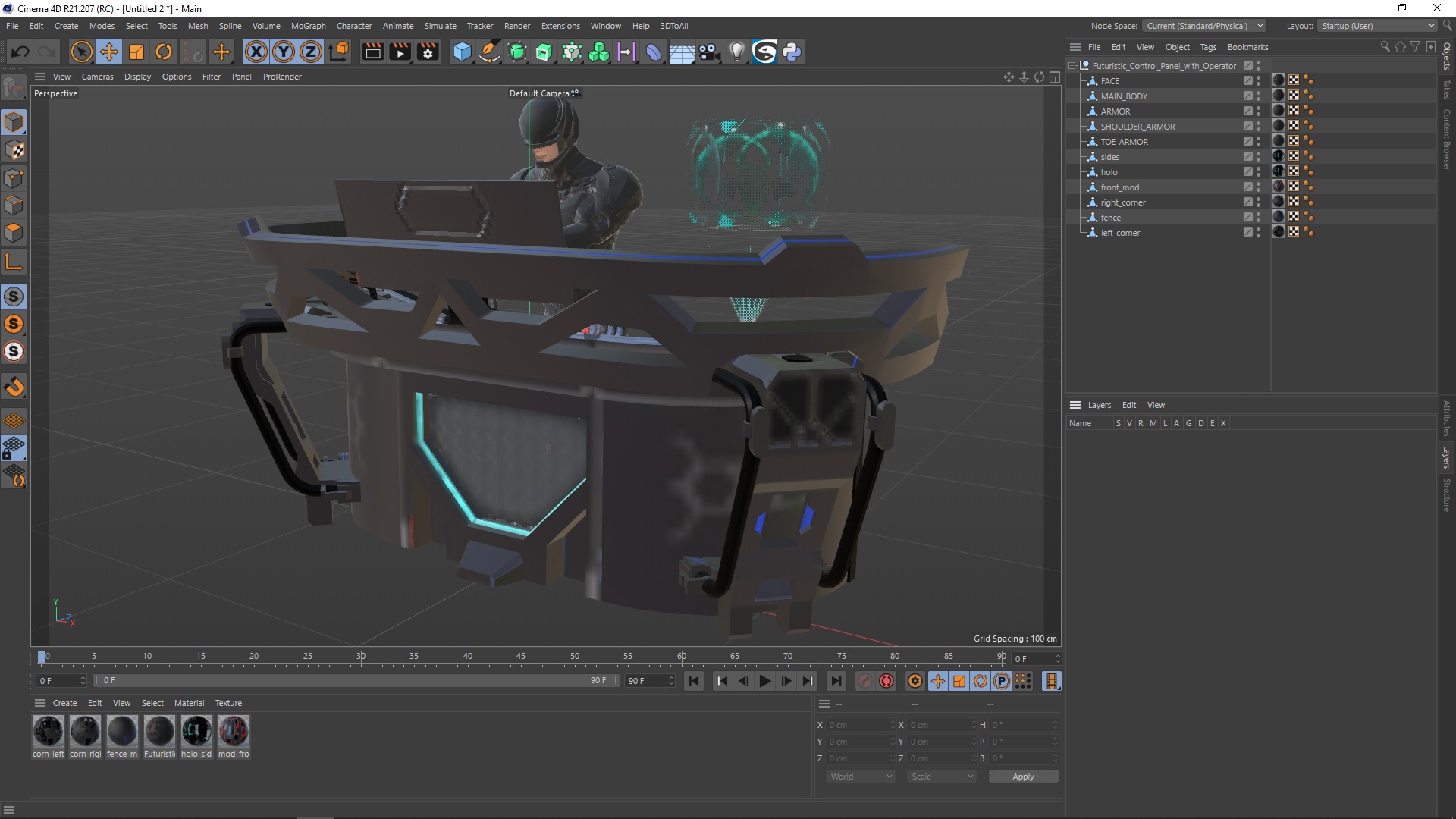 3D Futuristic Control Panel with Operator model