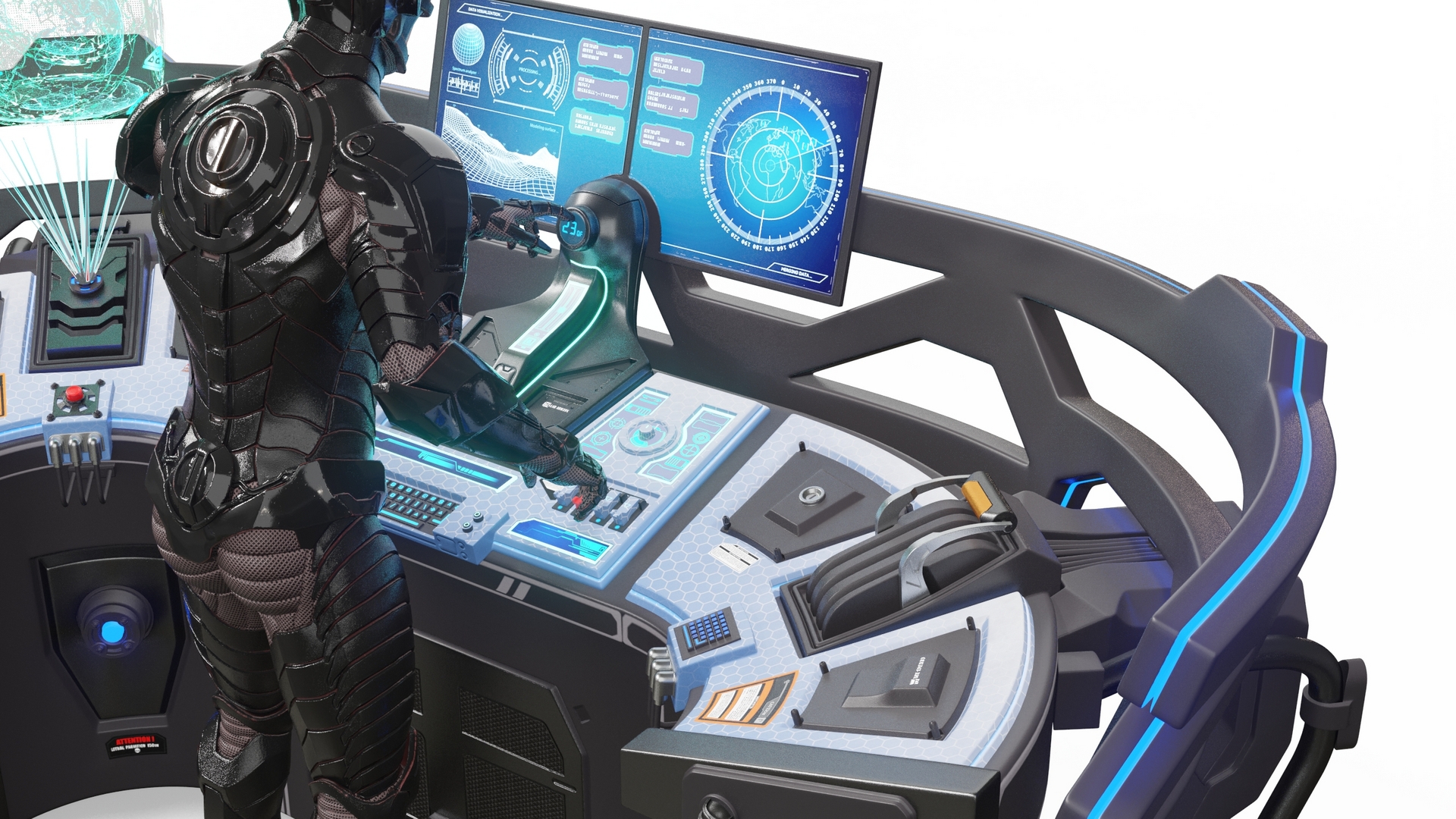3D Futuristic Control Panel with Operator model