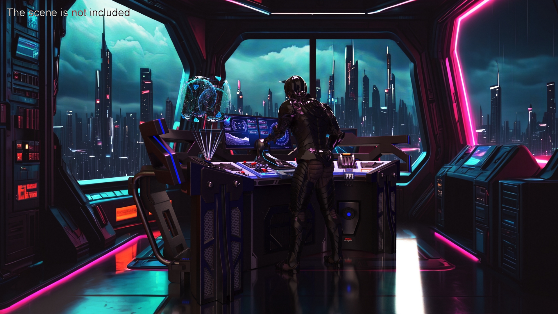 3D Futuristic Control Panel with Operator model
