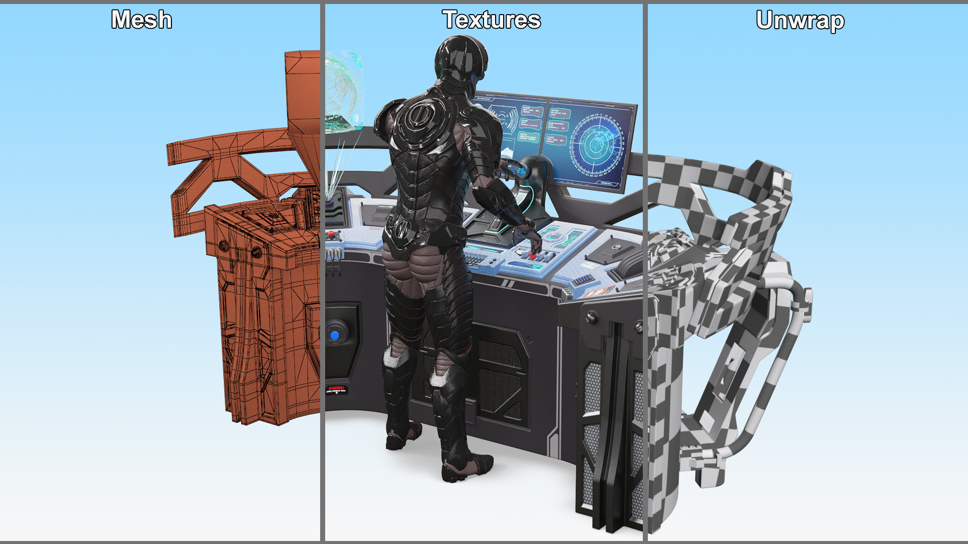 3D Futuristic Control Panel with Operator model