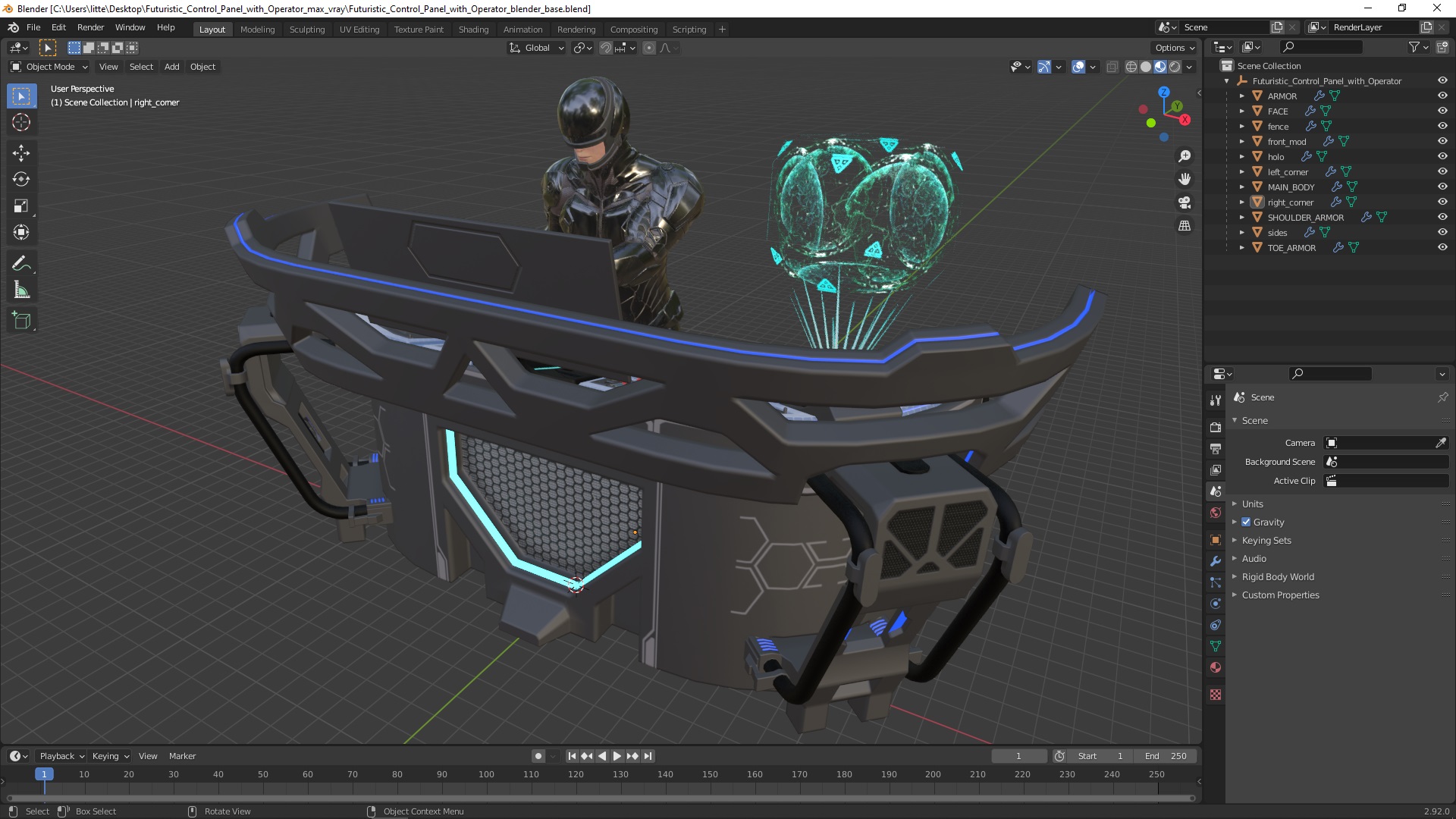 3D Futuristic Control Panel with Operator model