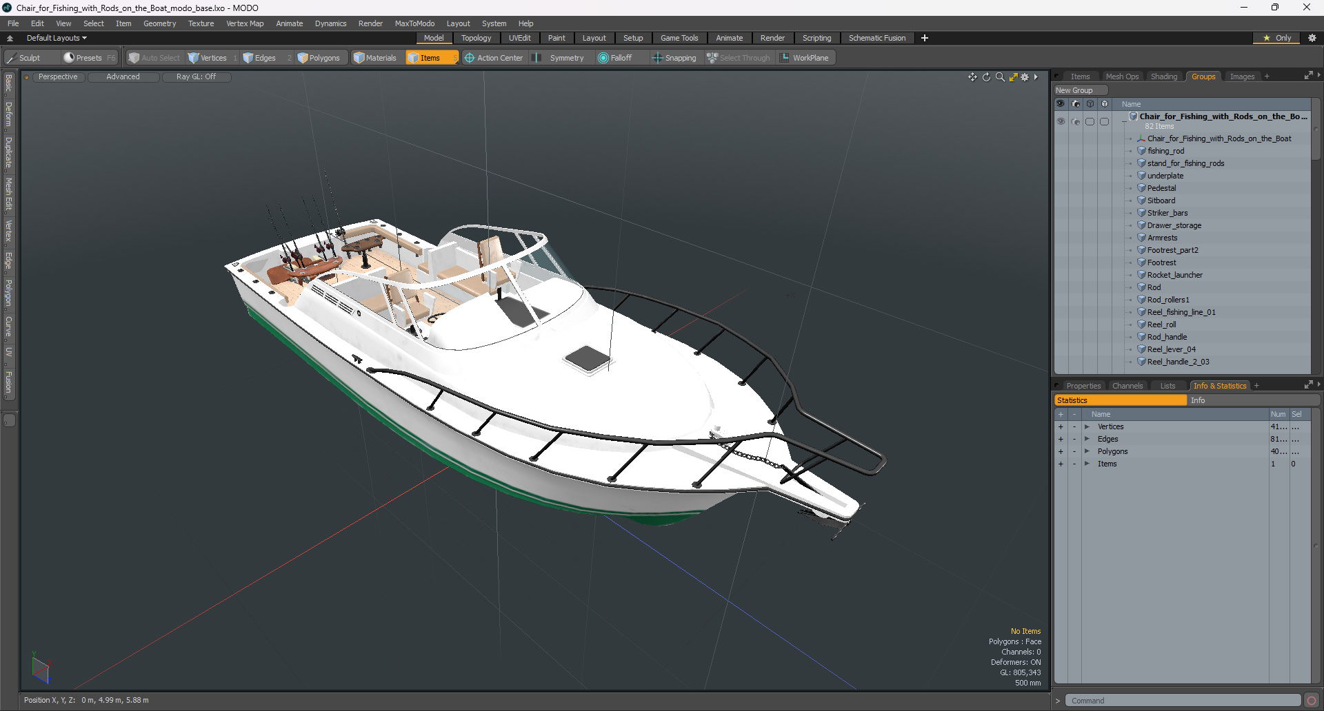 Chair for Fishing with Rods on the Boat 3D model