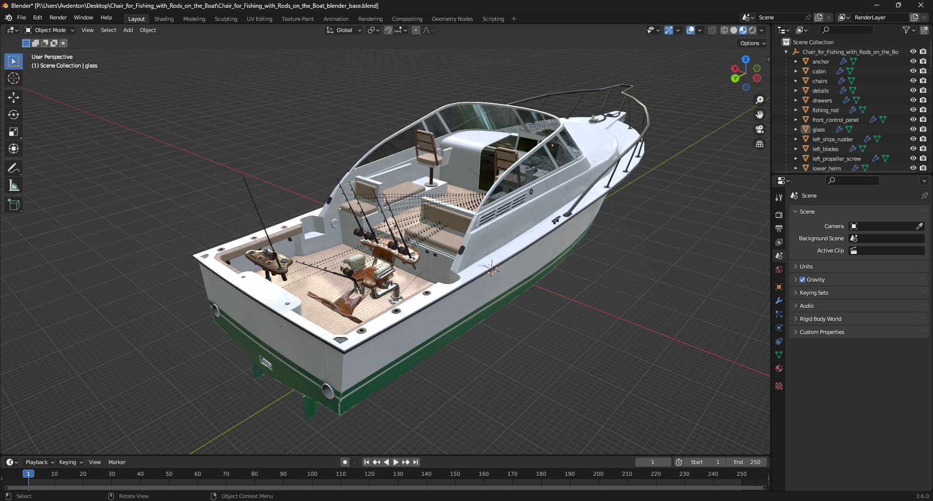 Chair for Fishing with Rods on the Boat 3D model