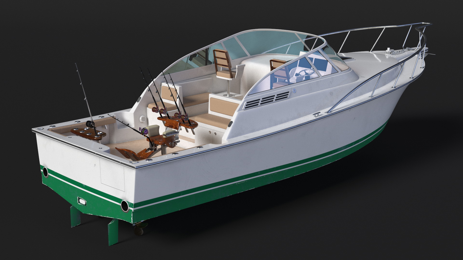 Chair for Fishing with Rods on the Boat 3D model