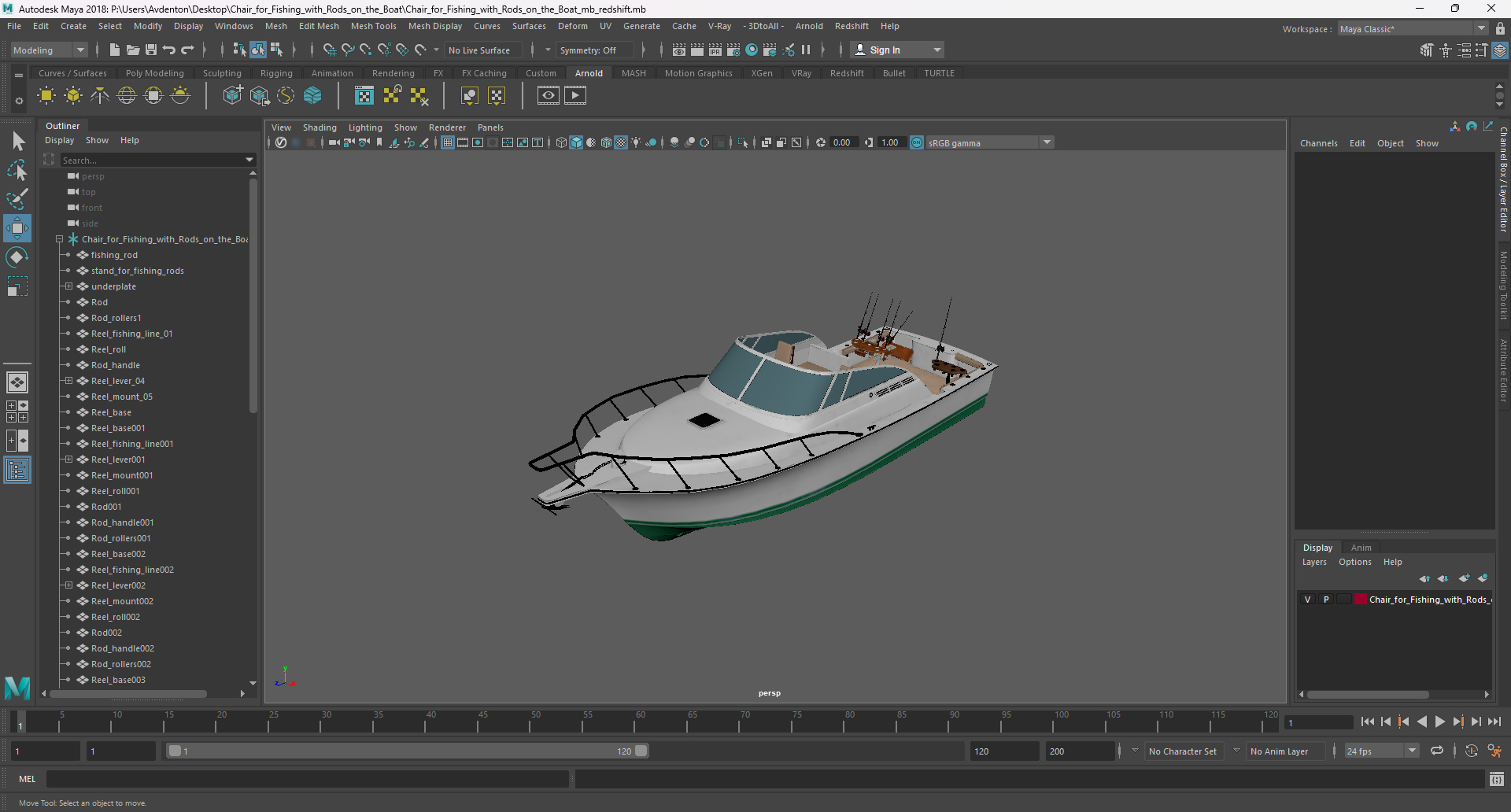 Chair for Fishing with Rods on the Boat 3D model