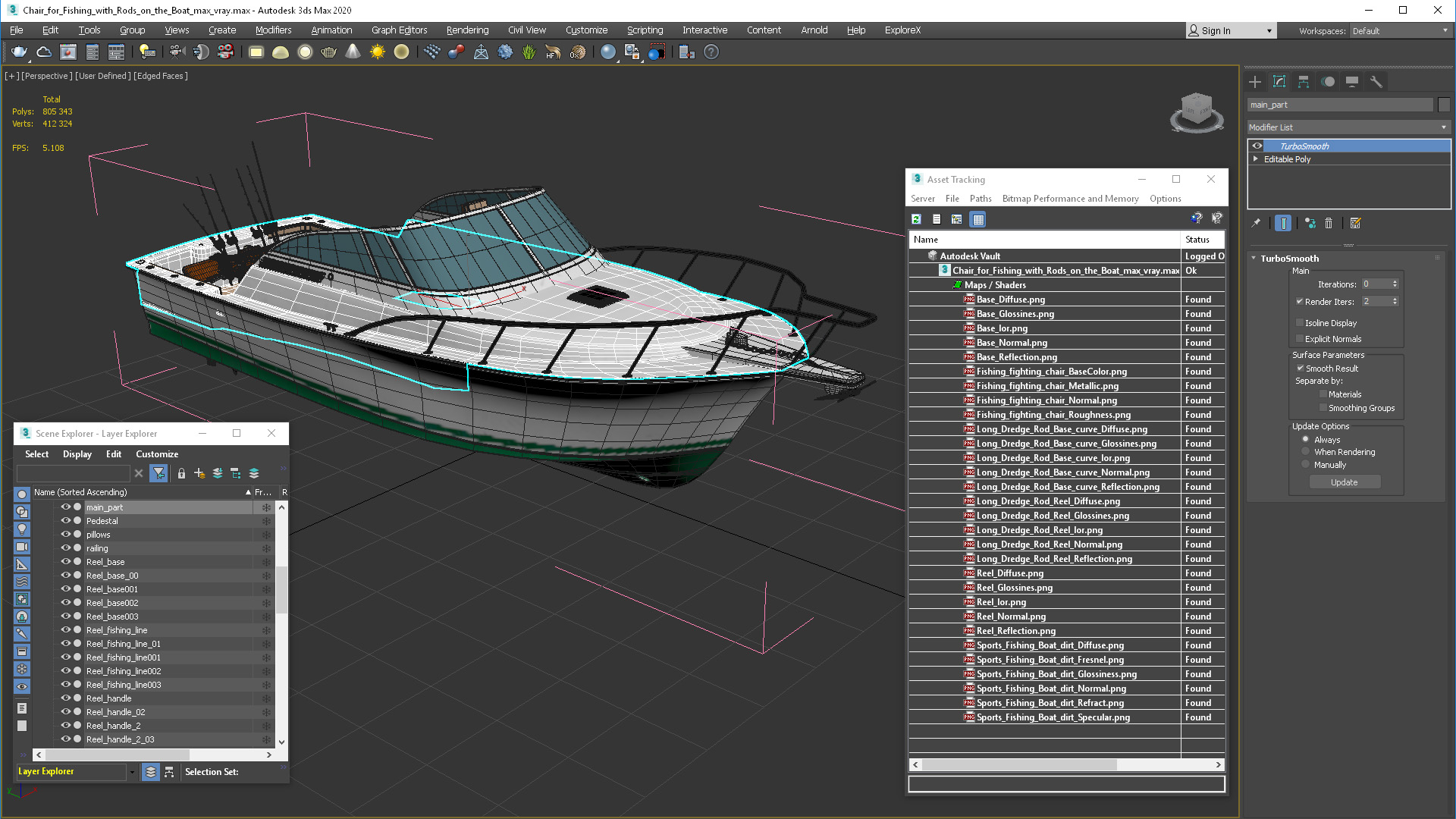 Chair for Fishing with Rods on the Boat 3D model