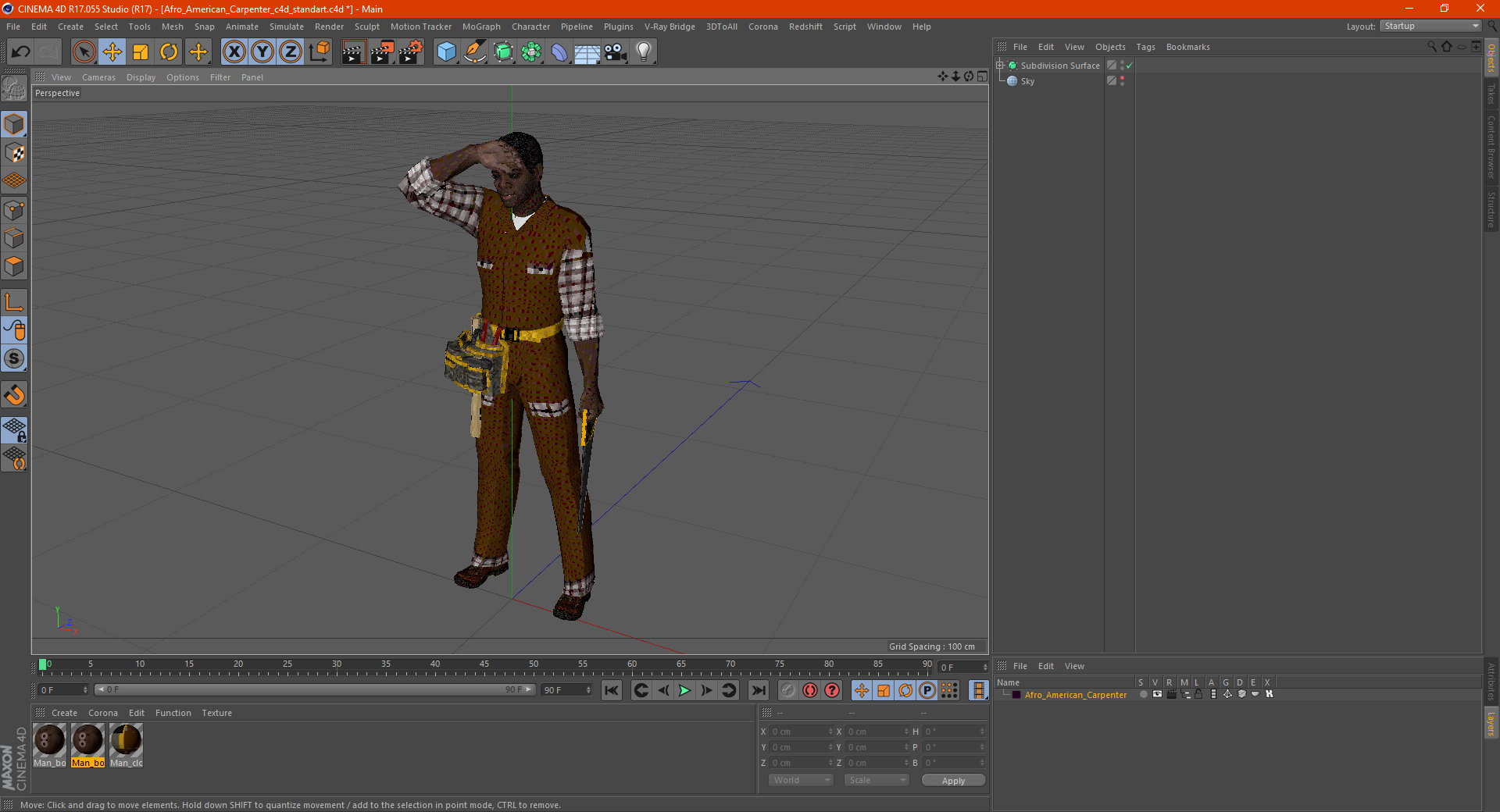 3D Afro American Carpenter model