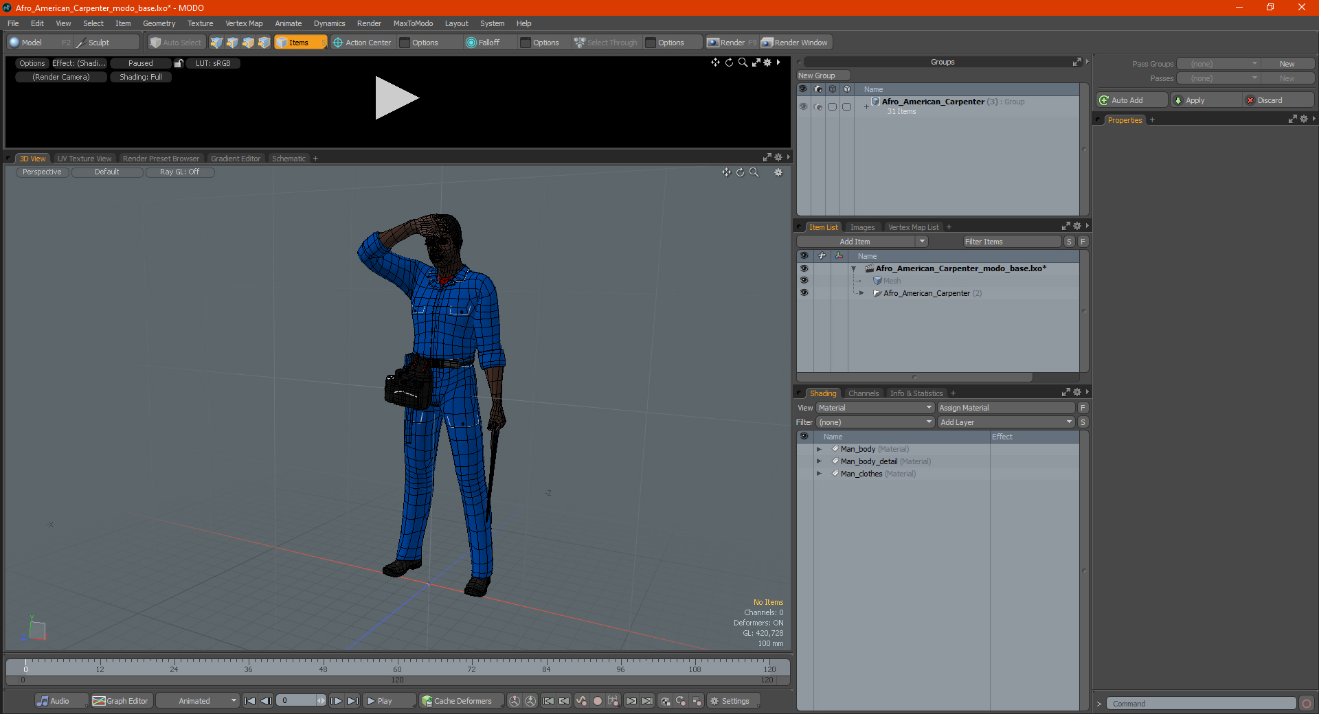 3D Afro American Carpenter model