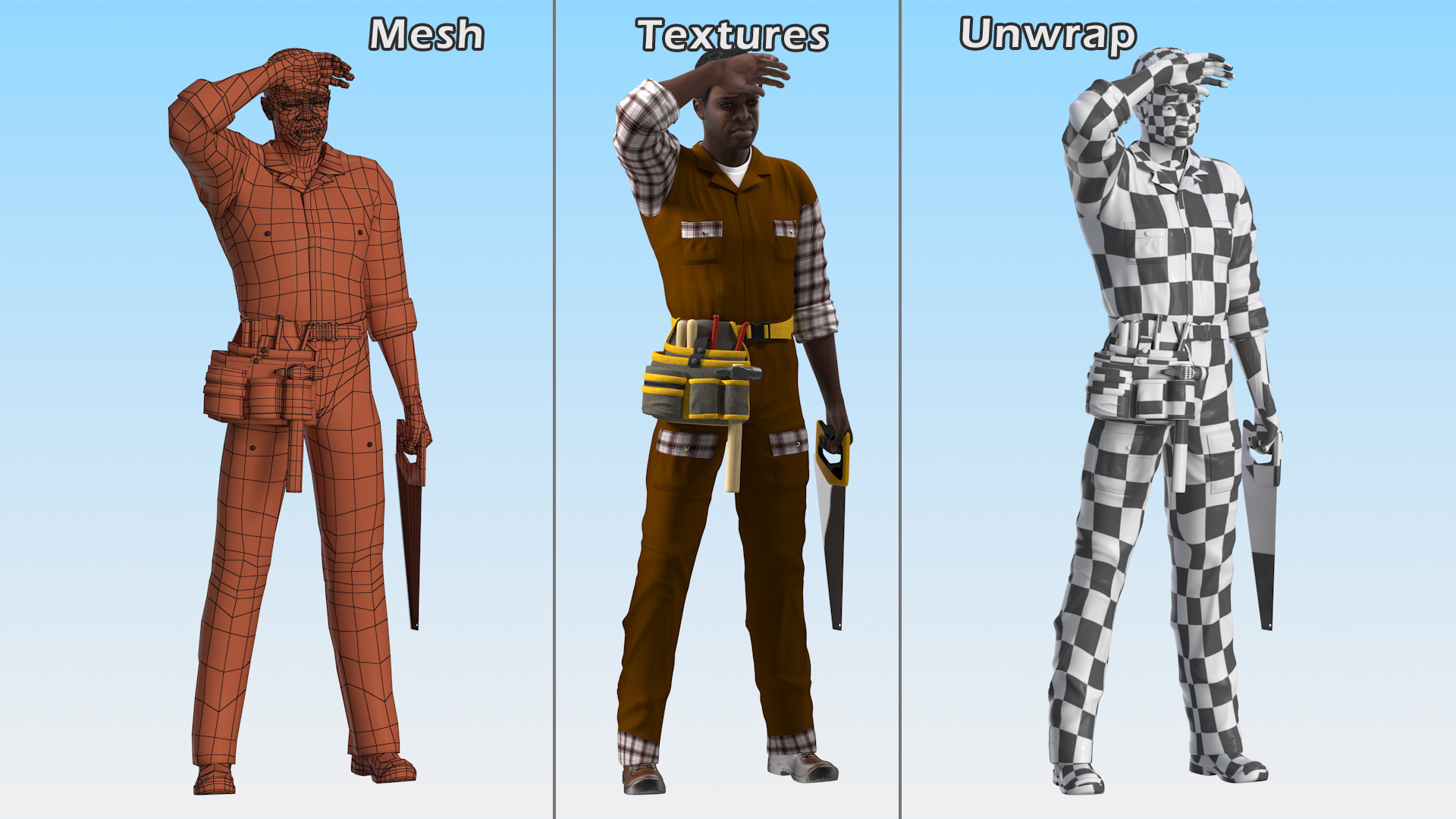 3D Afro American Carpenter model