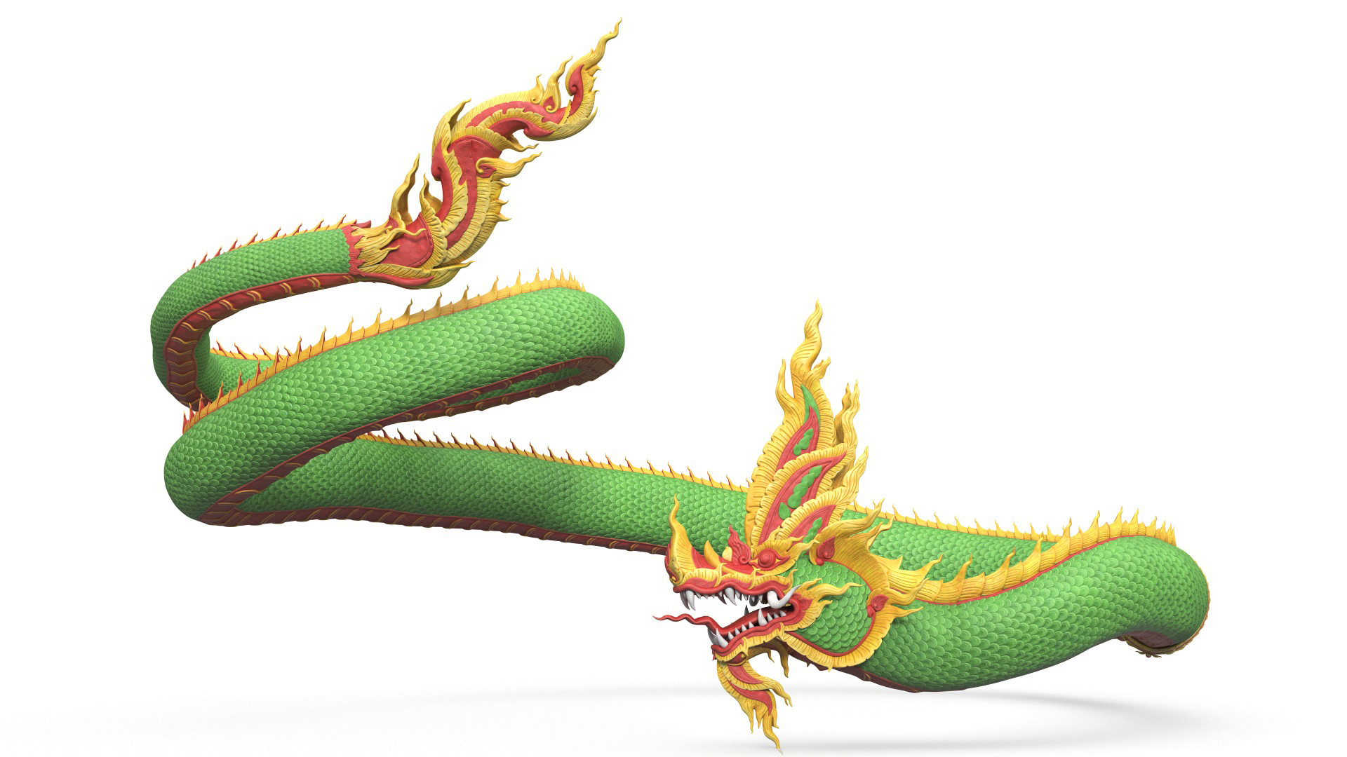 Asian Naga Dragon Green Rigged for Maya 3D model