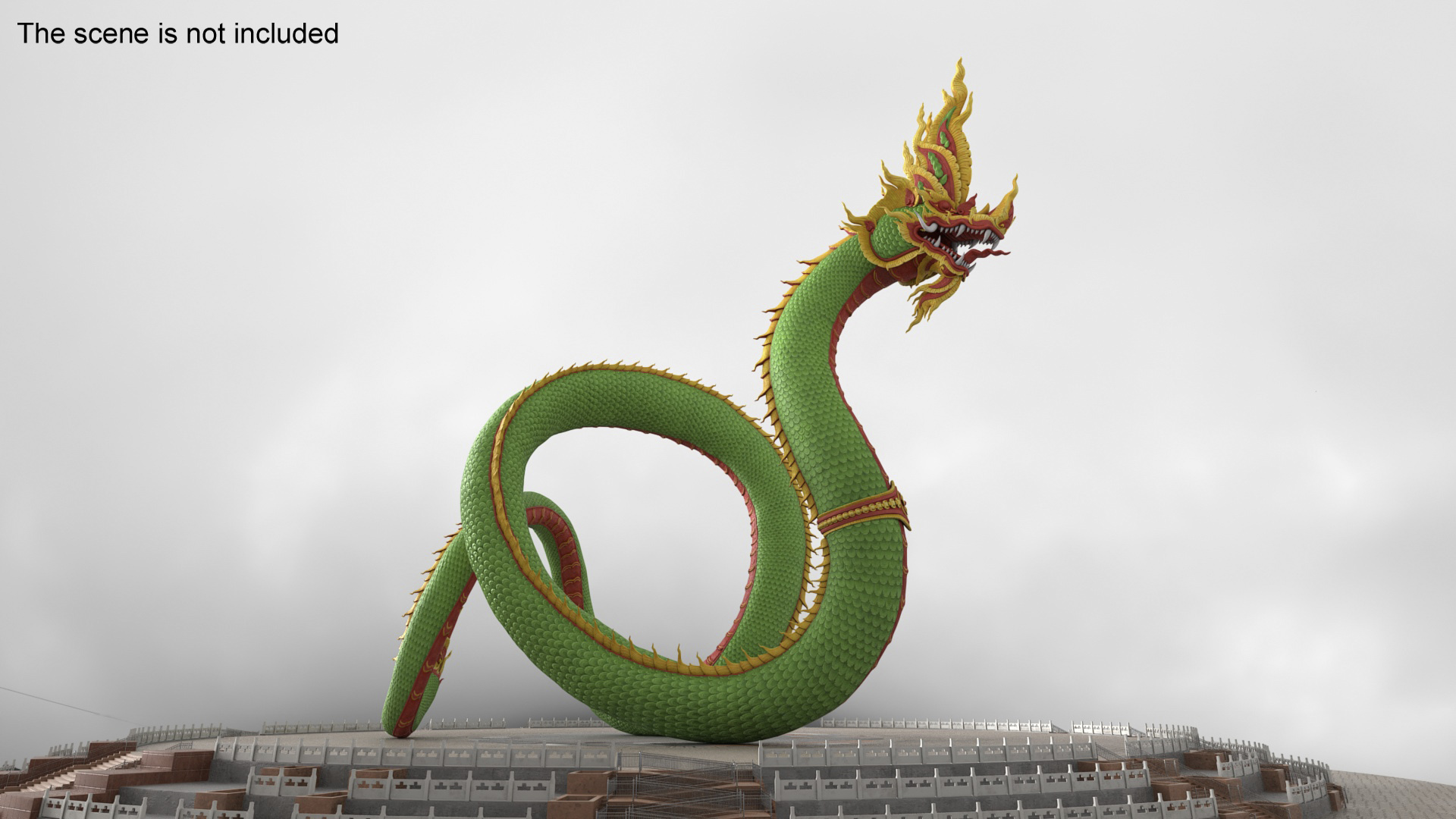 Asian Naga Dragon Green Rigged for Maya 3D model