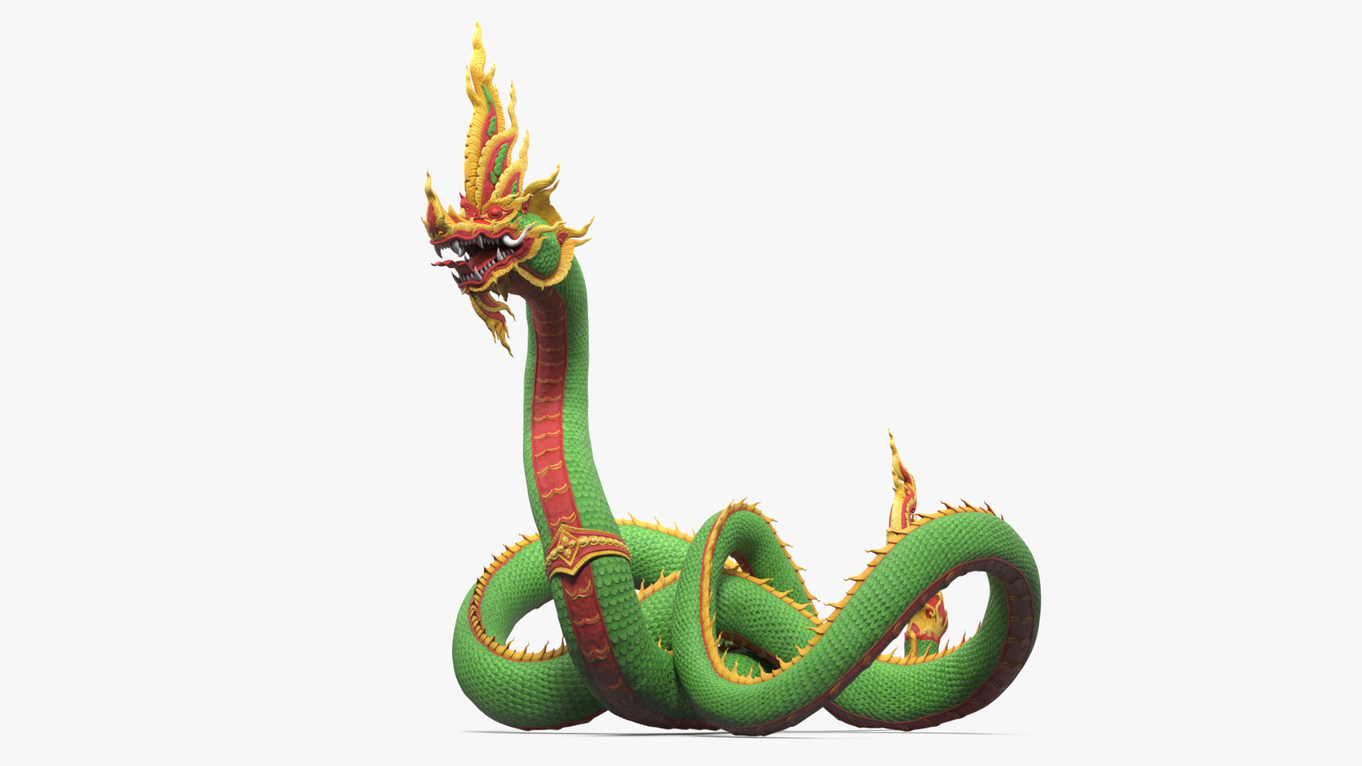 Asian Naga Dragon Green Rigged for Maya 3D model