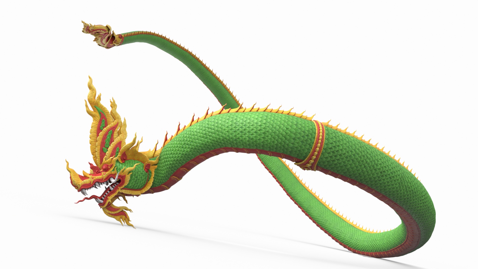 Asian Naga Dragon Green Rigged for Maya 3D model