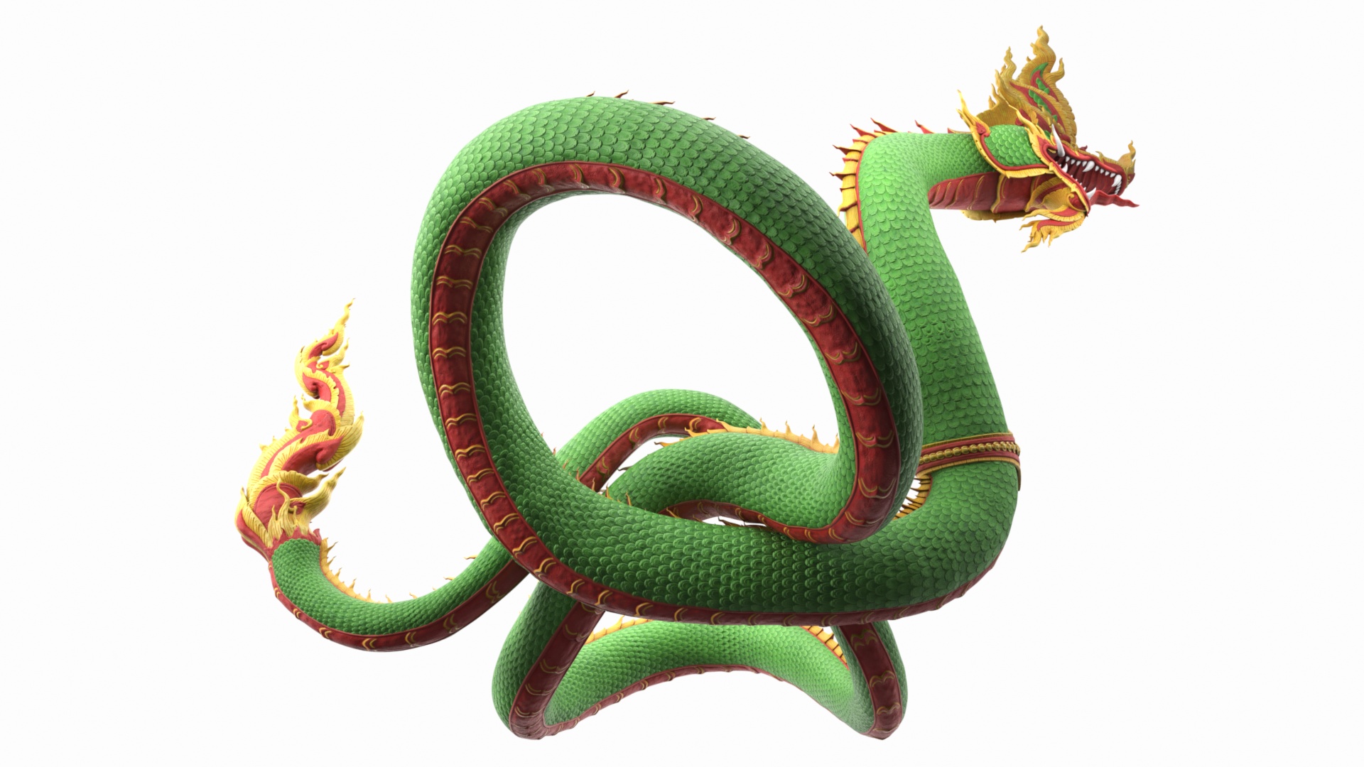 Asian Naga Dragon Green Rigged for Maya 3D model