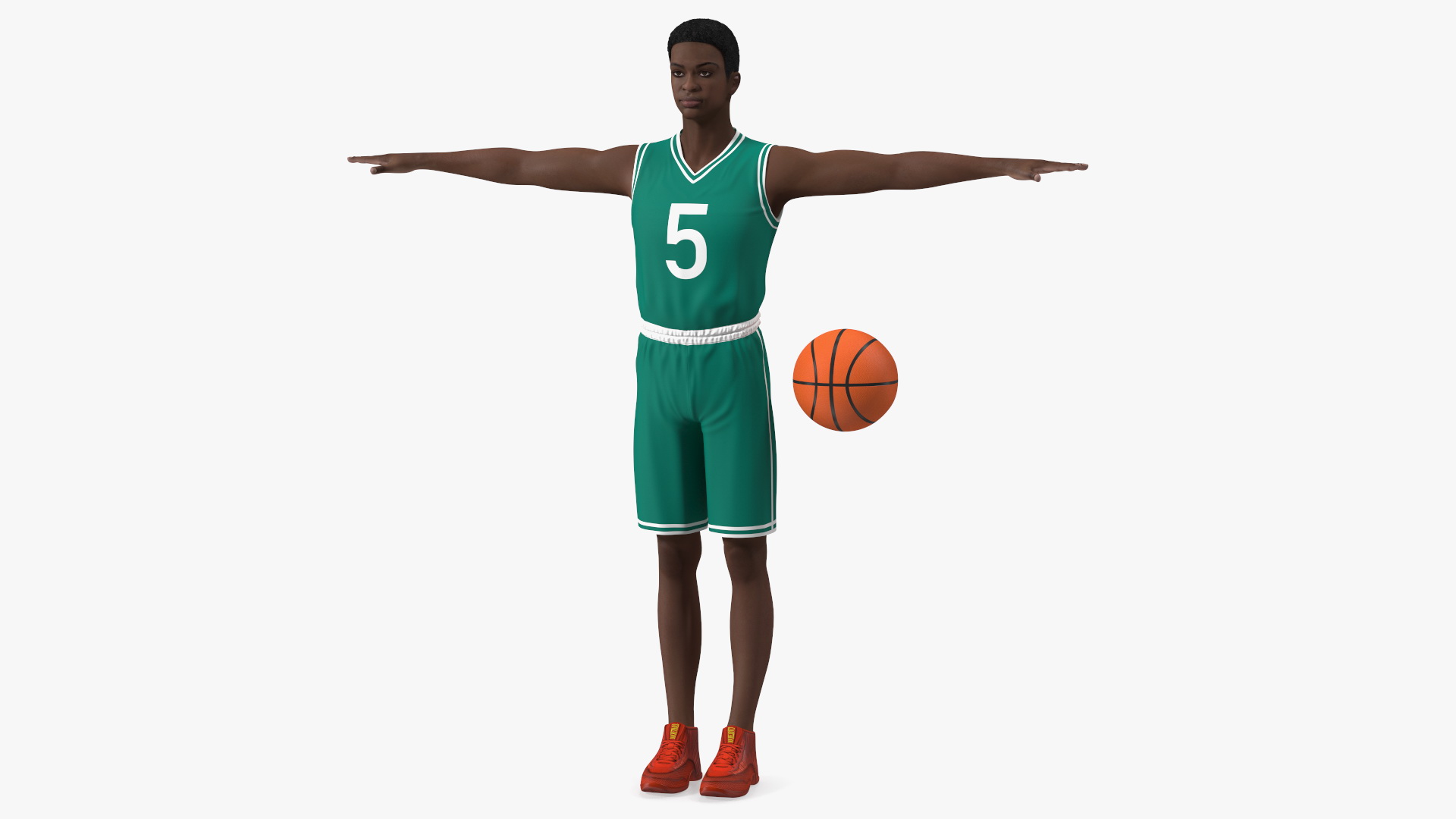 3D Dark Skin Teenager Basketball Player T Pose model