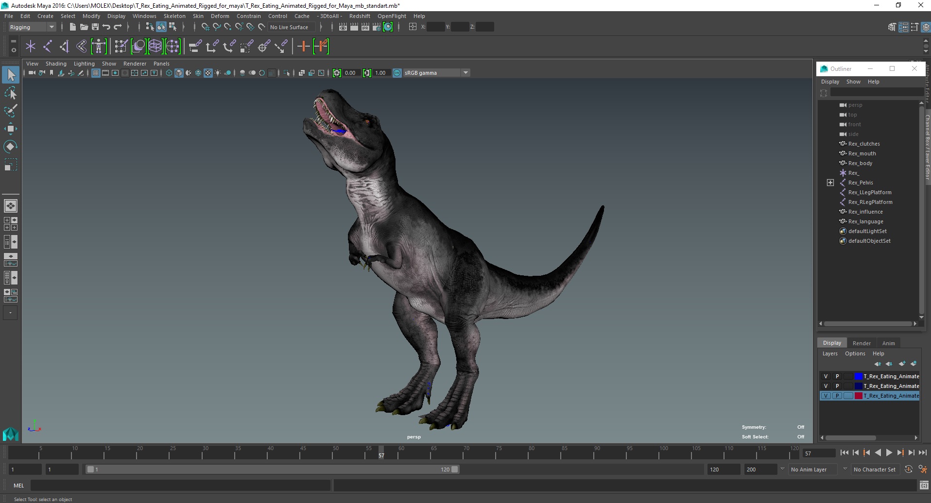 T Rex Eating Animated Rigged for Maya 3D