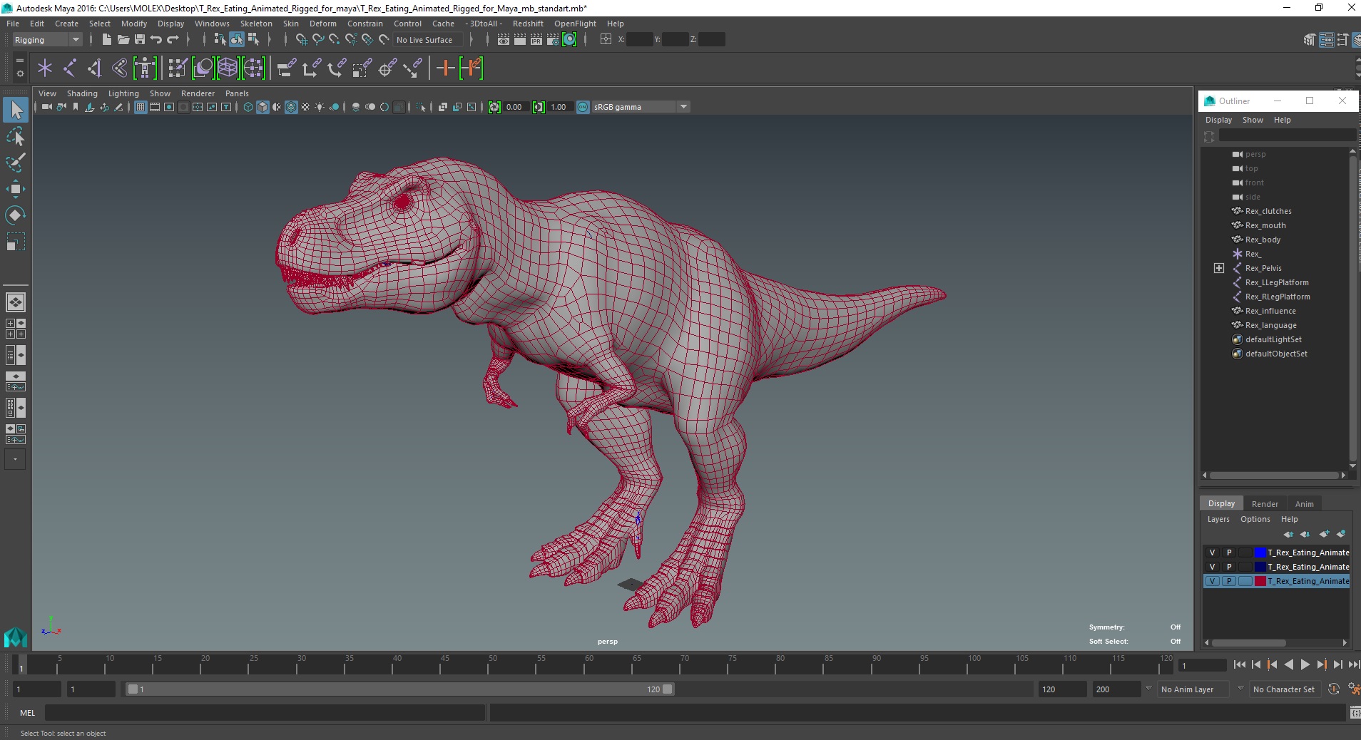 T Rex Eating Animated Rigged for Maya 3D