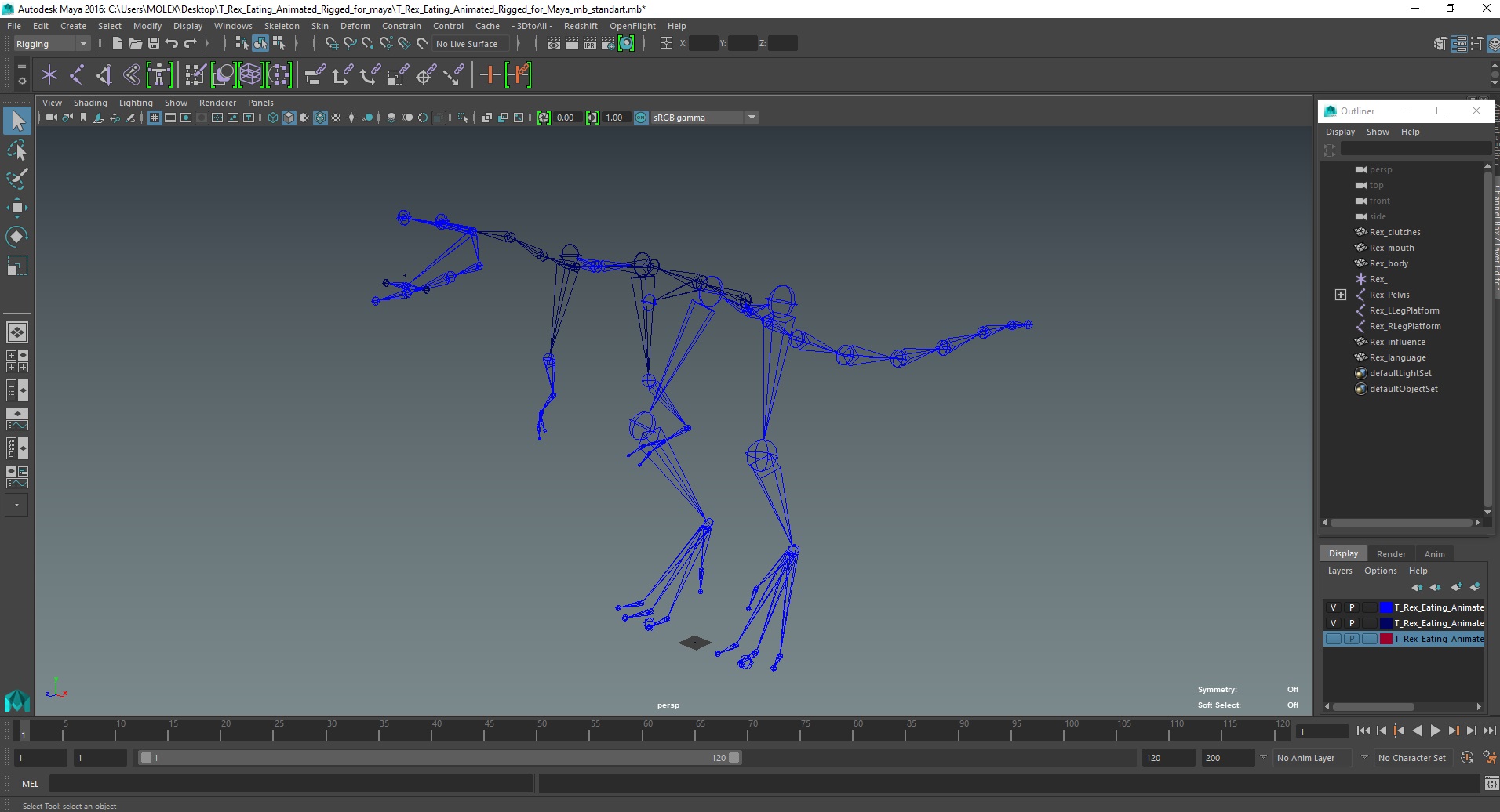 T Rex Eating Animated Rigged for Maya 3D