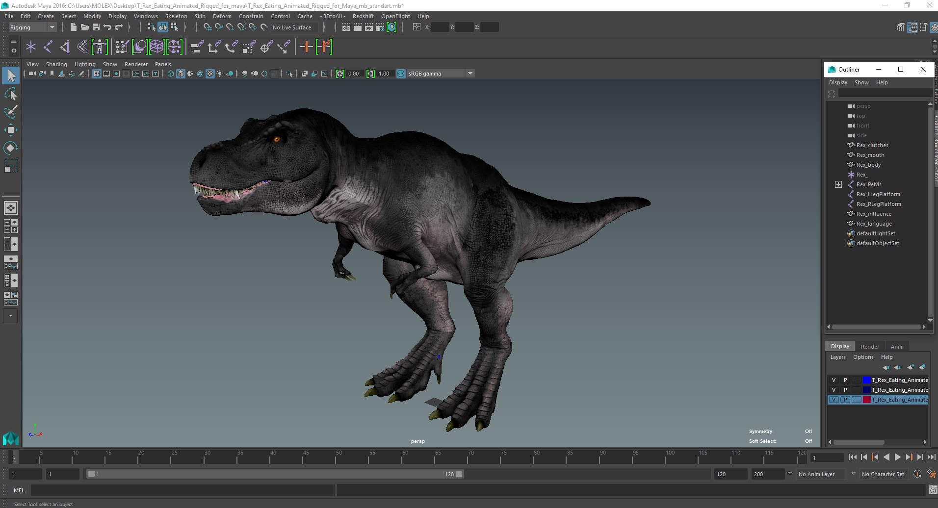 T Rex Eating Animated Rigged for Maya 3D