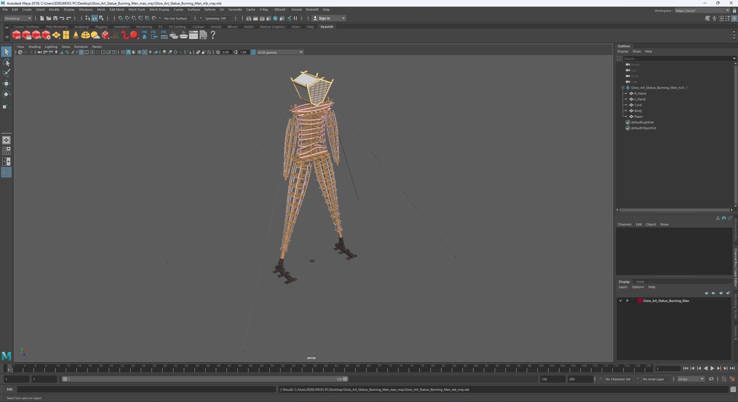 Glow Art Statue Burning Man 3D