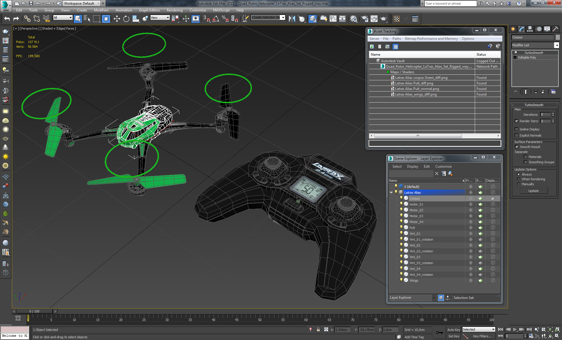 3D model Quad Rotor Helicopter LaTrax Alias Set Rigged