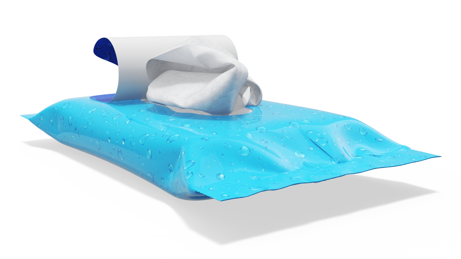 Blue Pack of Wet Wipes with Napkin Sticking Out 3D