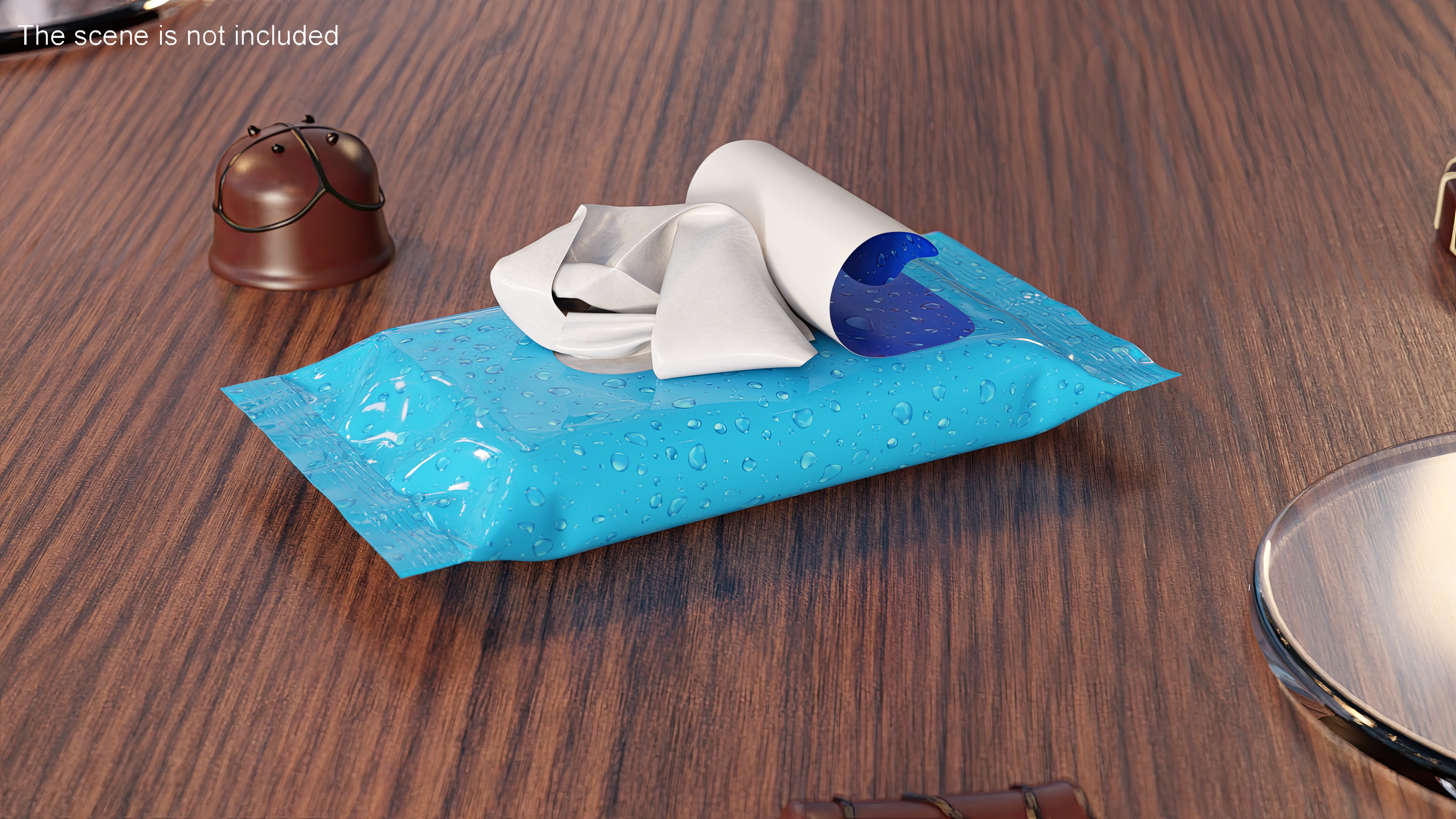 Blue Pack of Wet Wipes with Napkin Sticking Out 3D
