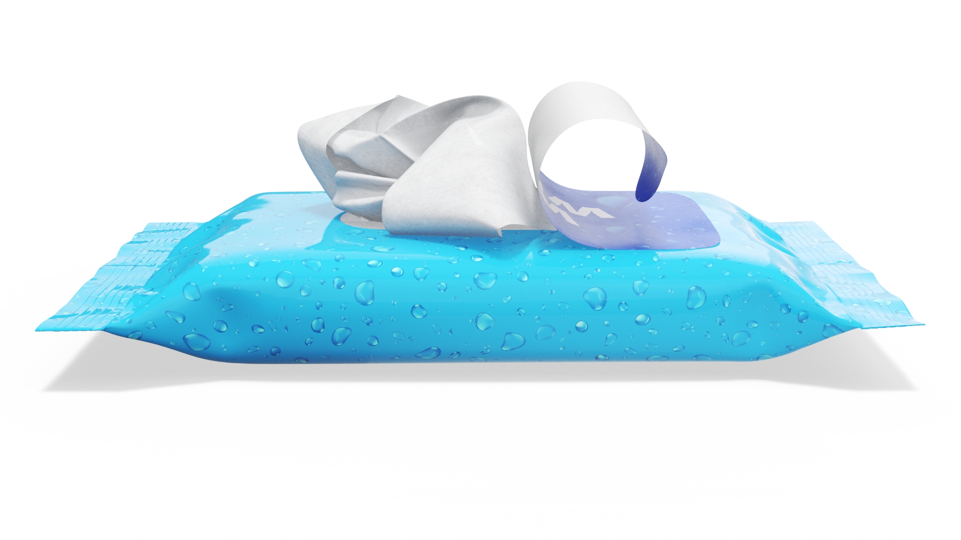 Blue Pack of Wet Wipes with Napkin Sticking Out 3D