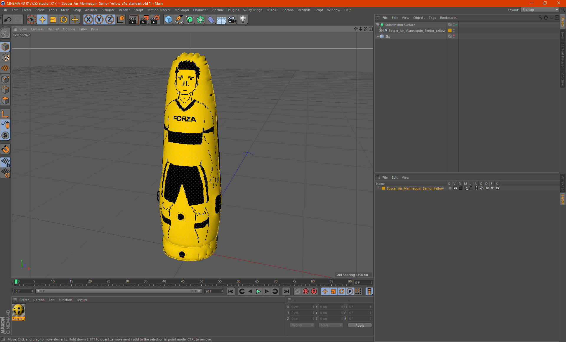 Soccer Air Mannequin Senior Yellow 3D model