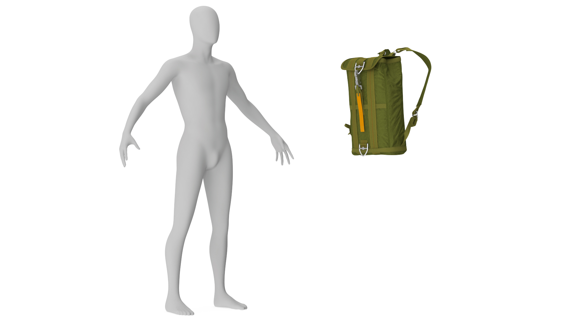 Tactical Military Parachute Backpack Worn Green 3D