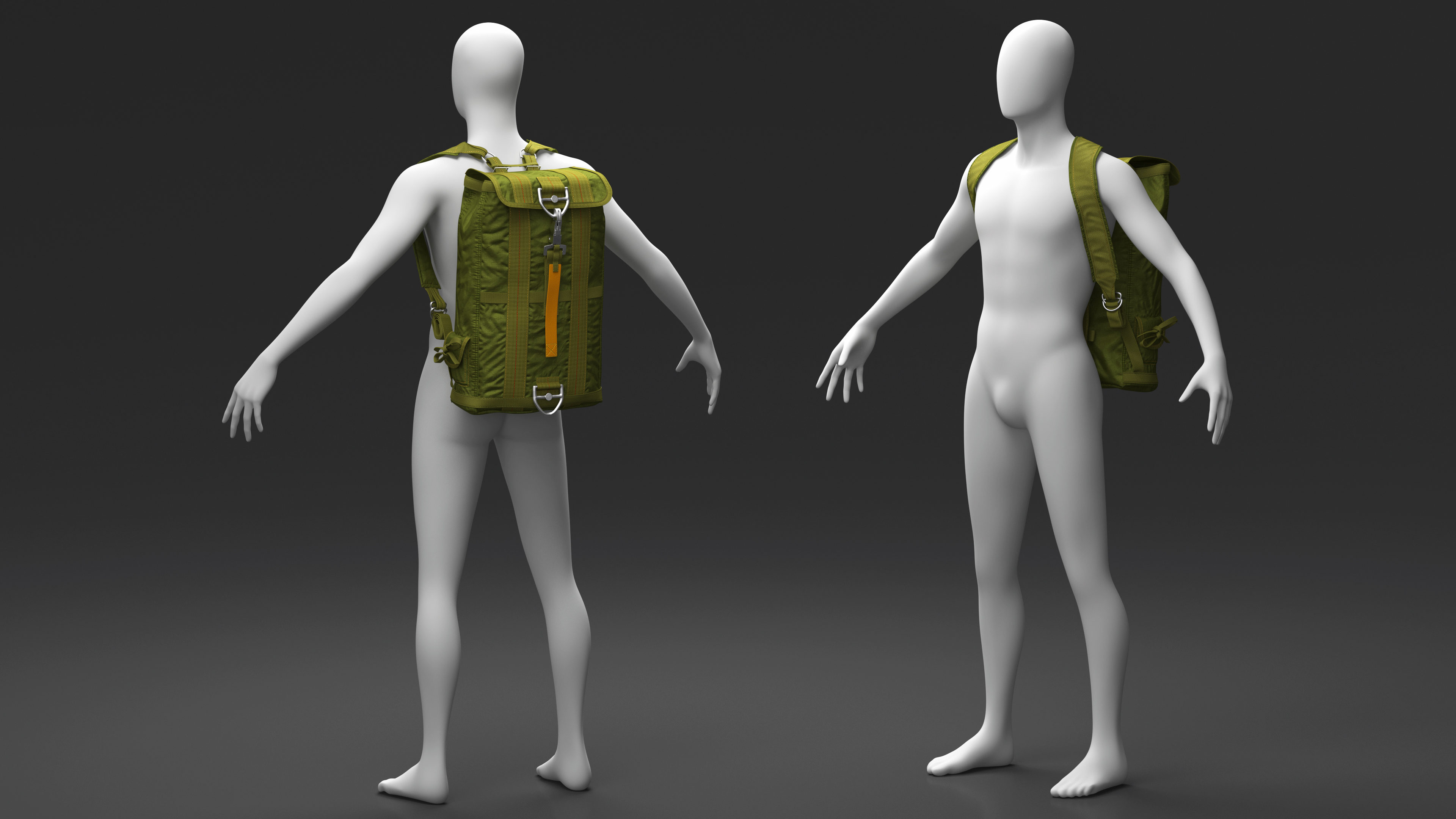 Tactical Military Parachute Backpack Worn Green 3D