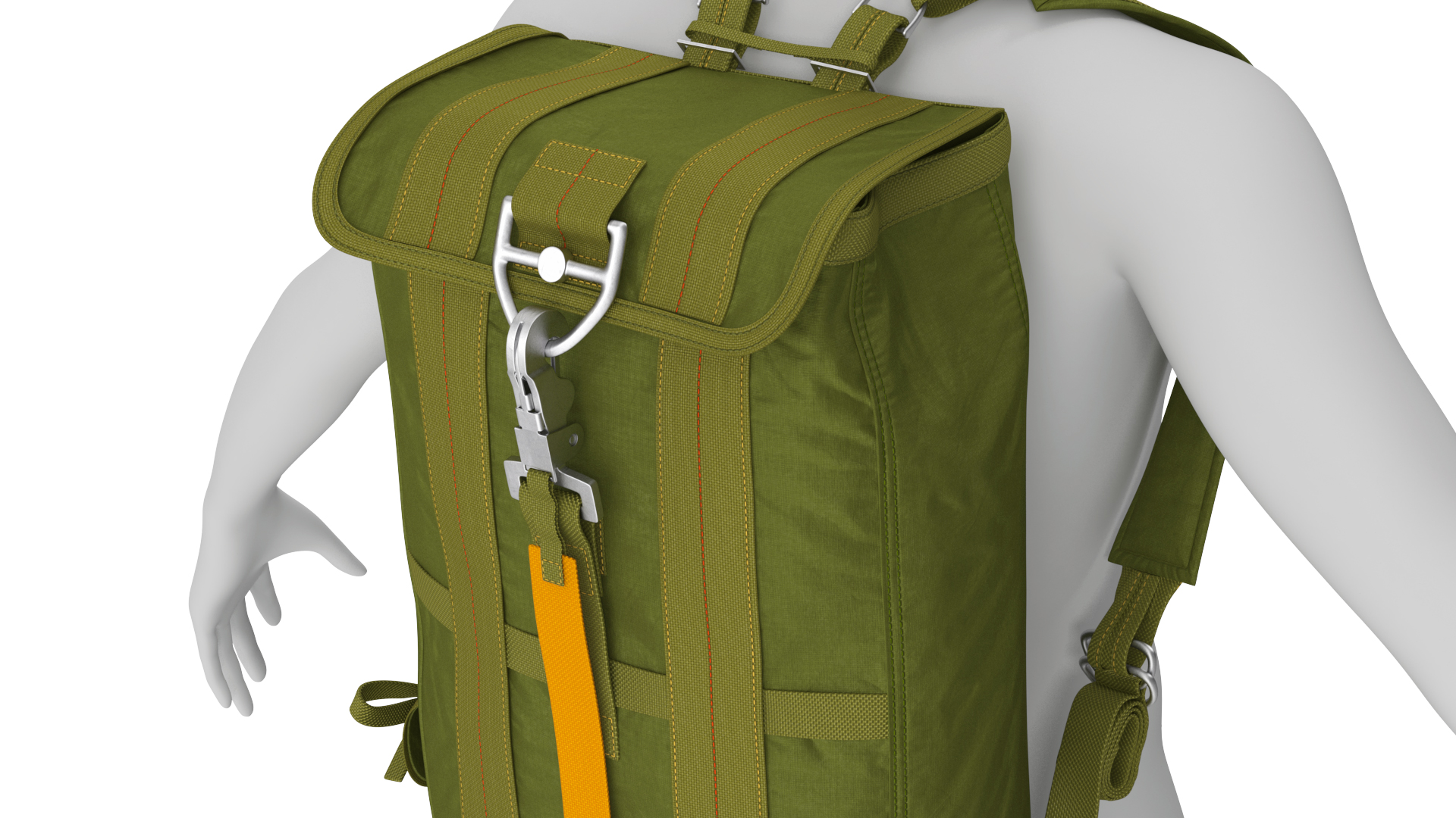 Tactical Military Parachute Backpack Worn Green 3D