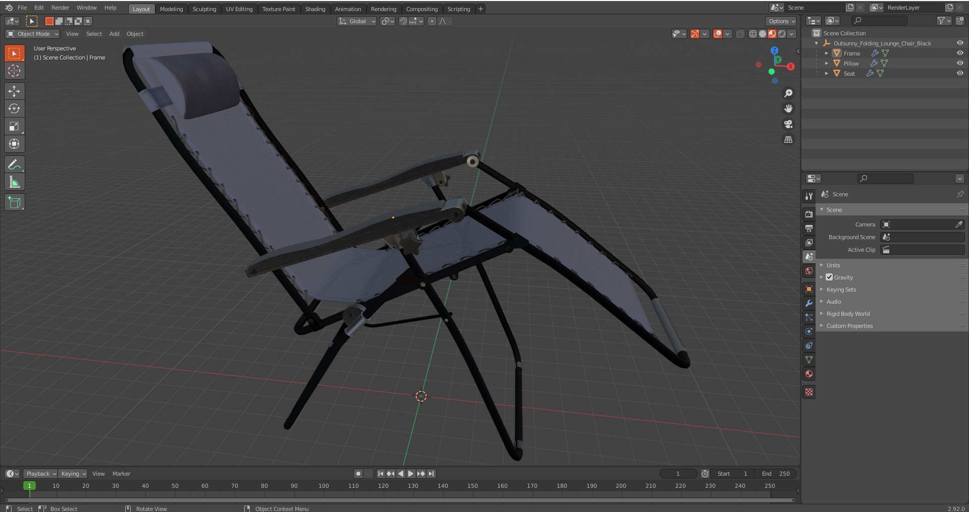 3D model Outsunny Folding Lounge Chair Black