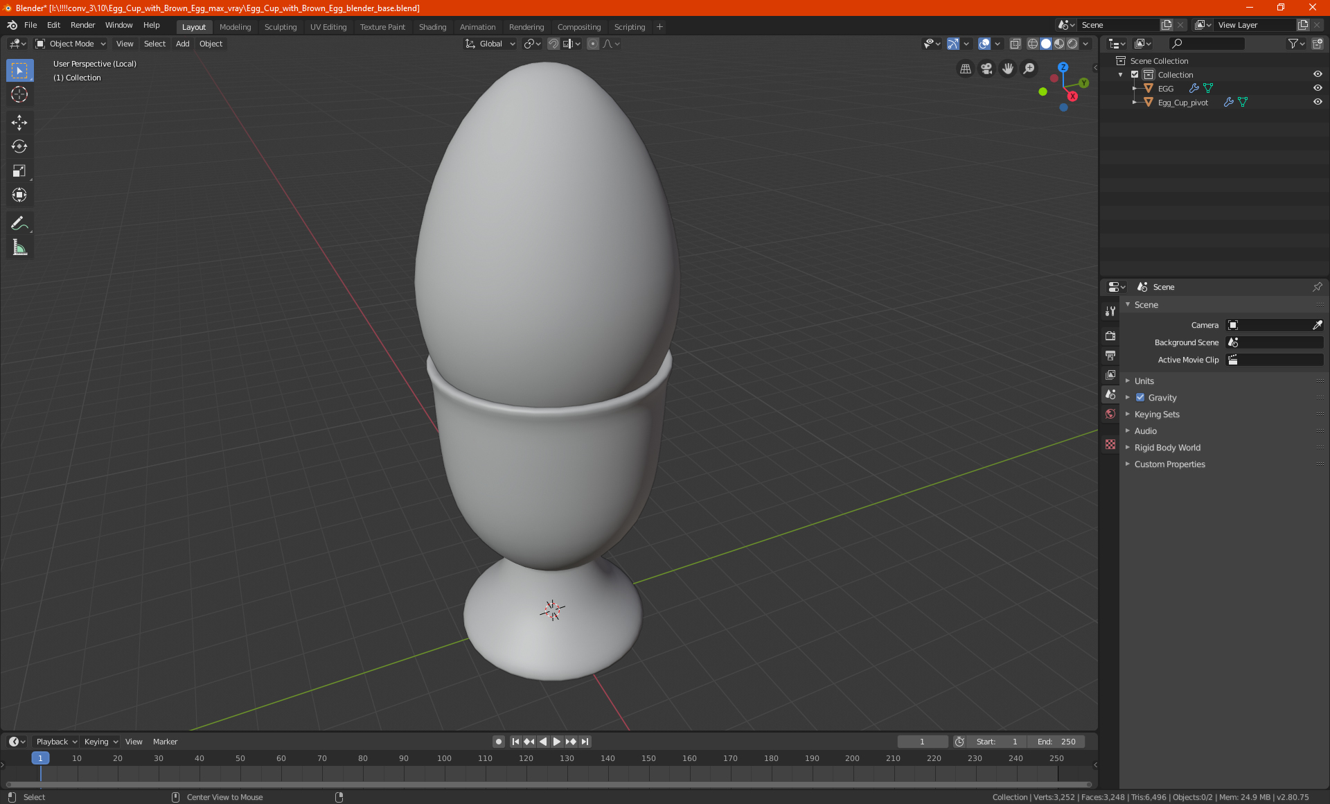 Egg Cup with Brown Egg 3D