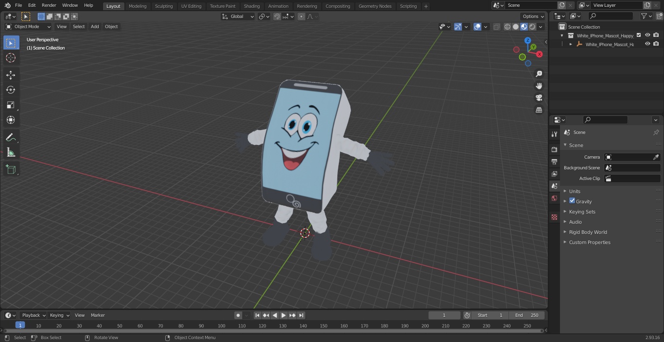 3D model White IPhone Mascot Happy Pose