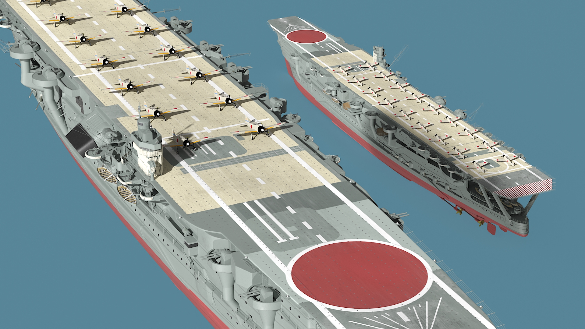 3D Aircraft Carrier Kaga with Fighter Jets on Board model