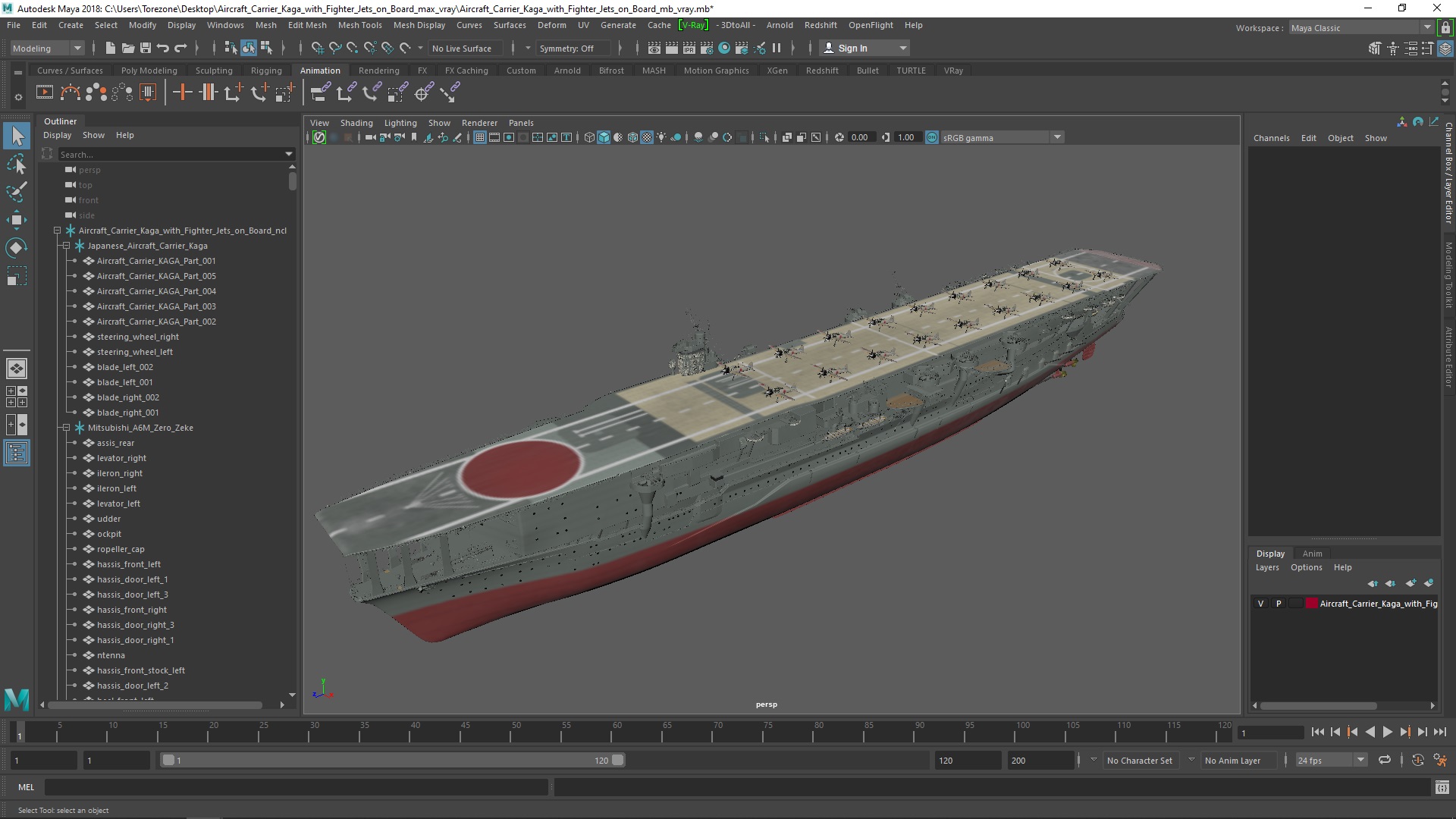 3D Aircraft Carrier Kaga with Fighter Jets on Board model