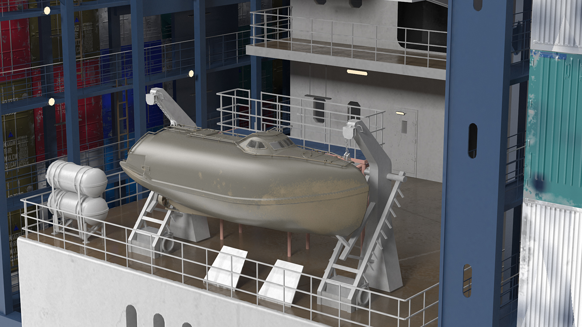 3D Container Ship Loaded