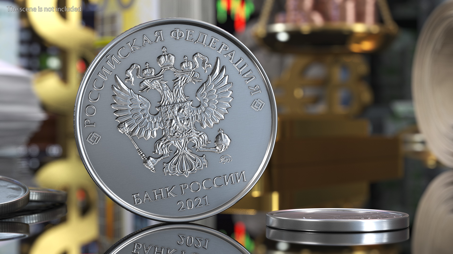 3D Russian 2 Rubles Coin