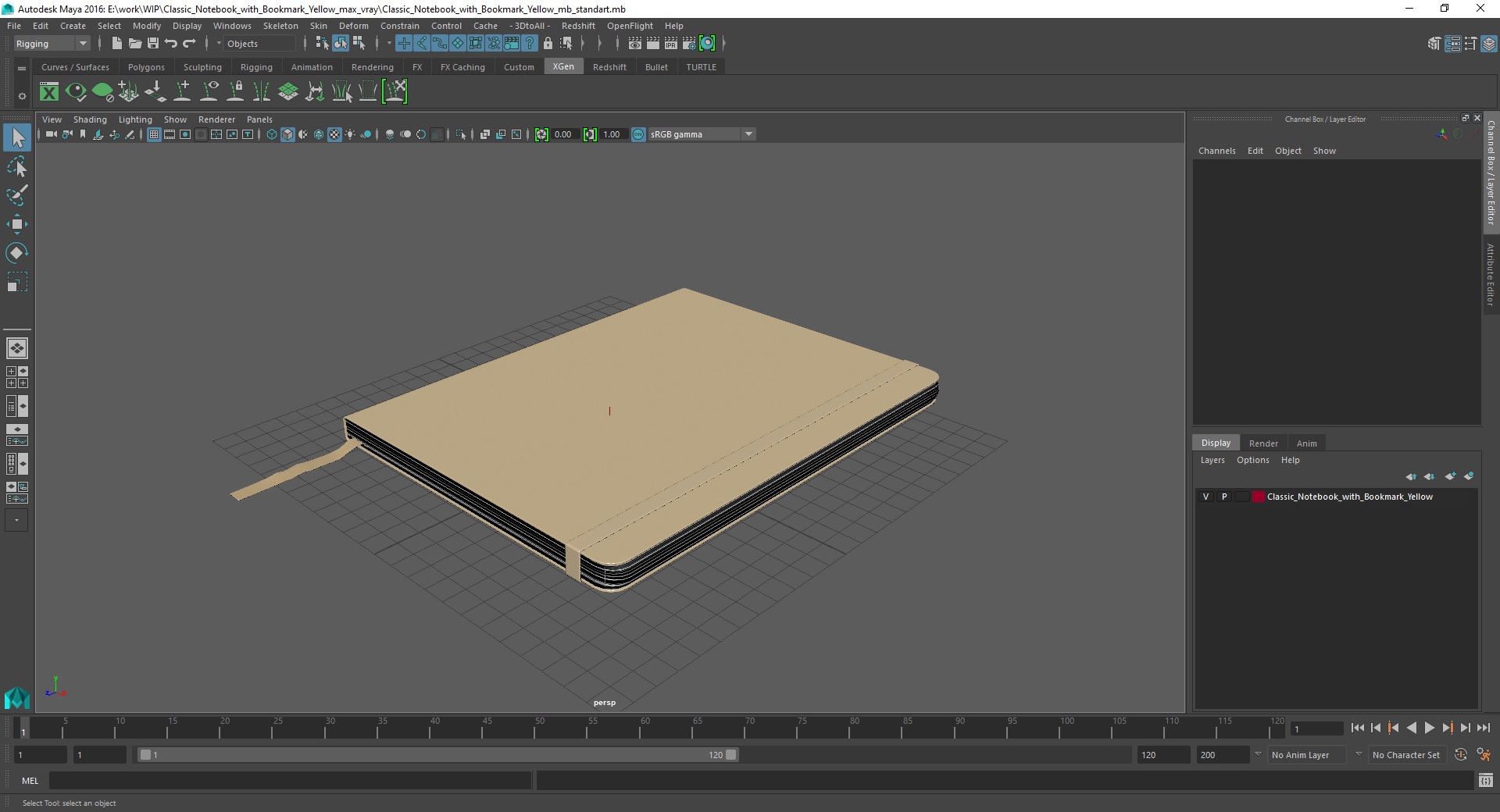 Classic Notebook with Bookmark Yellow 3D