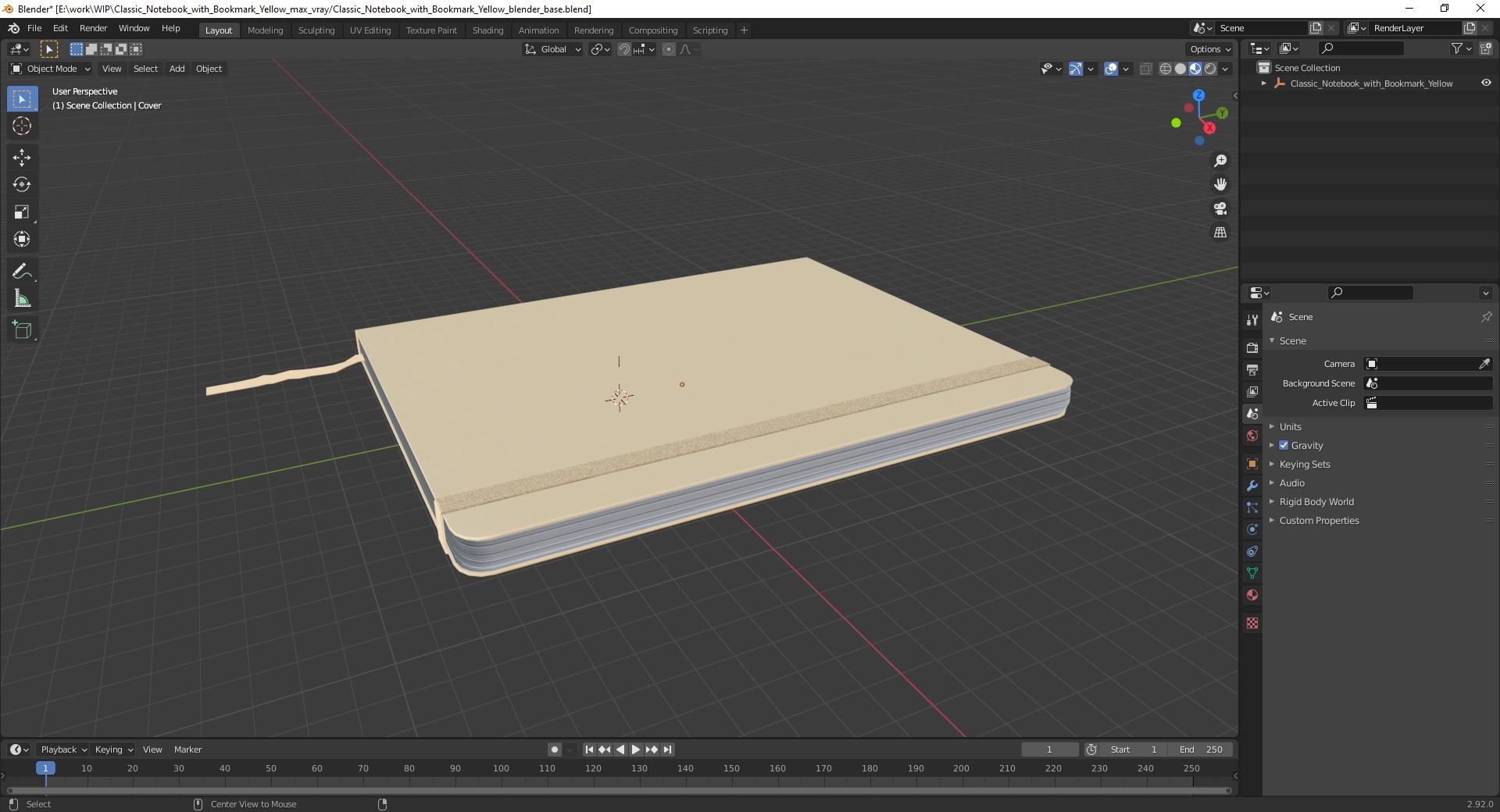 Classic Notebook with Bookmark Yellow 3D