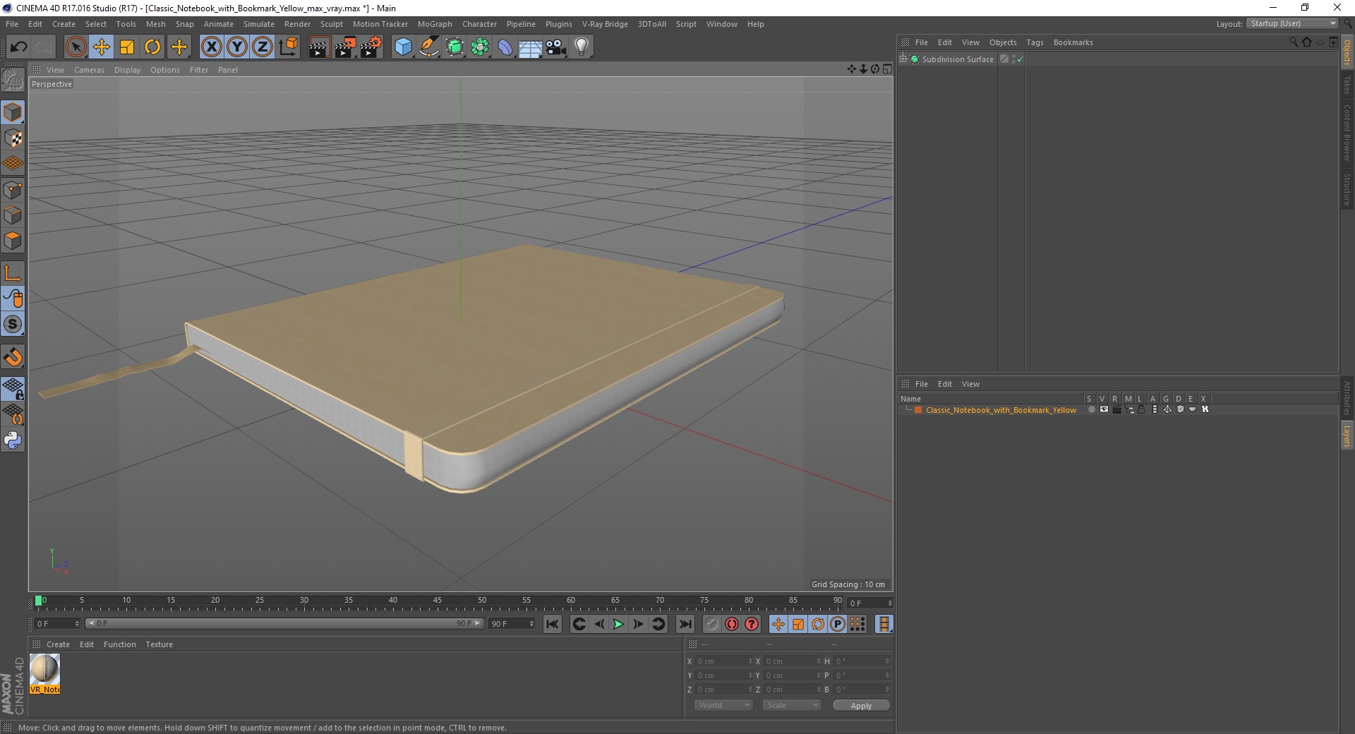 Classic Notebook with Bookmark Yellow 3D